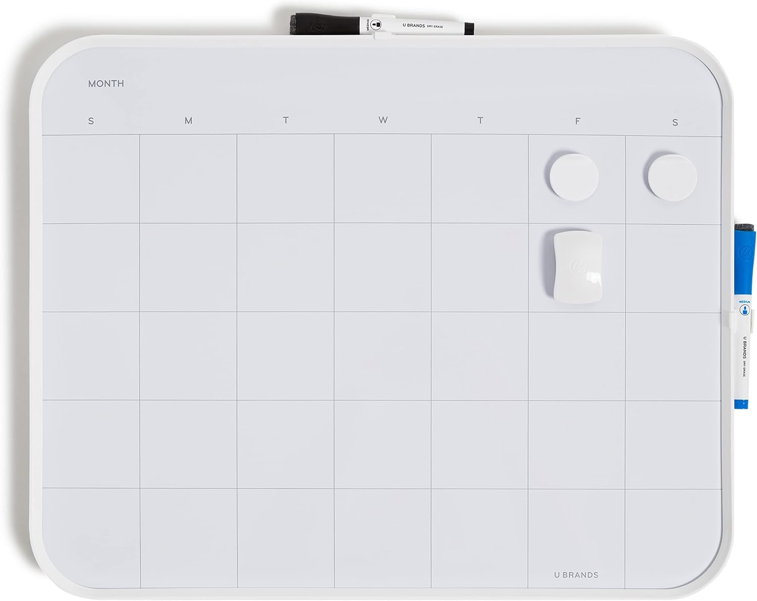 image:imageU Brands Modern Bevel Dry Erase Calendar White Board Value Pack Office Supplies Includes Markers Magnets Eraser 16 x 20White