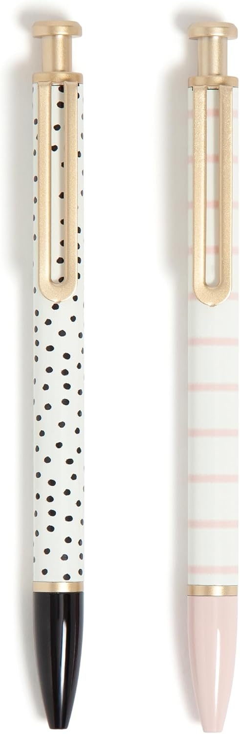 image:imageU Brands Monterey Ballpoint Pens Set of 2 Stripes And Dots With Gold Details Bold 10 mm Point Black Ink1 Count Pack of 2