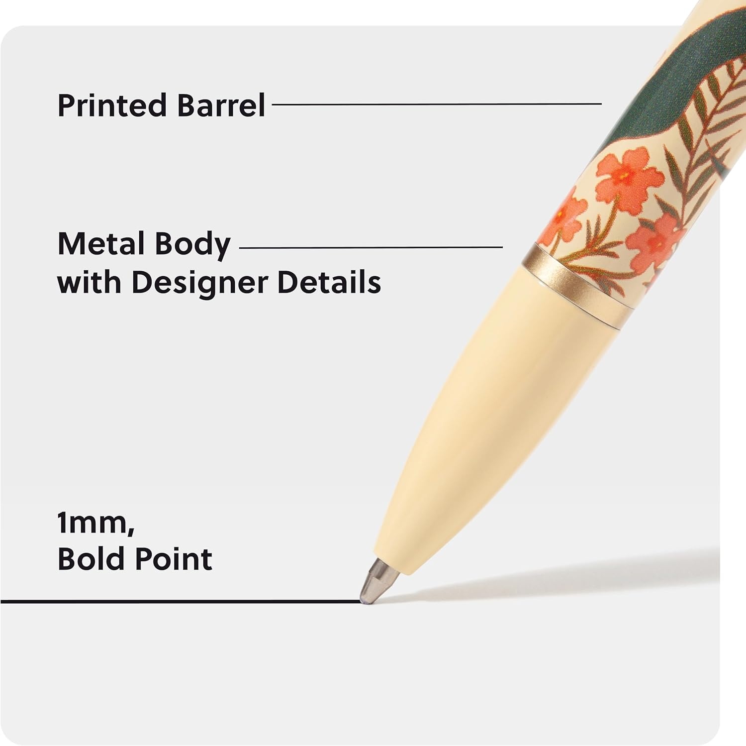 image:imageU Brands Monterey Ballpoint Pens Set of 4 Black and White With Rose Gold Details Bold 10 mm Point Black InkBotanical Studies