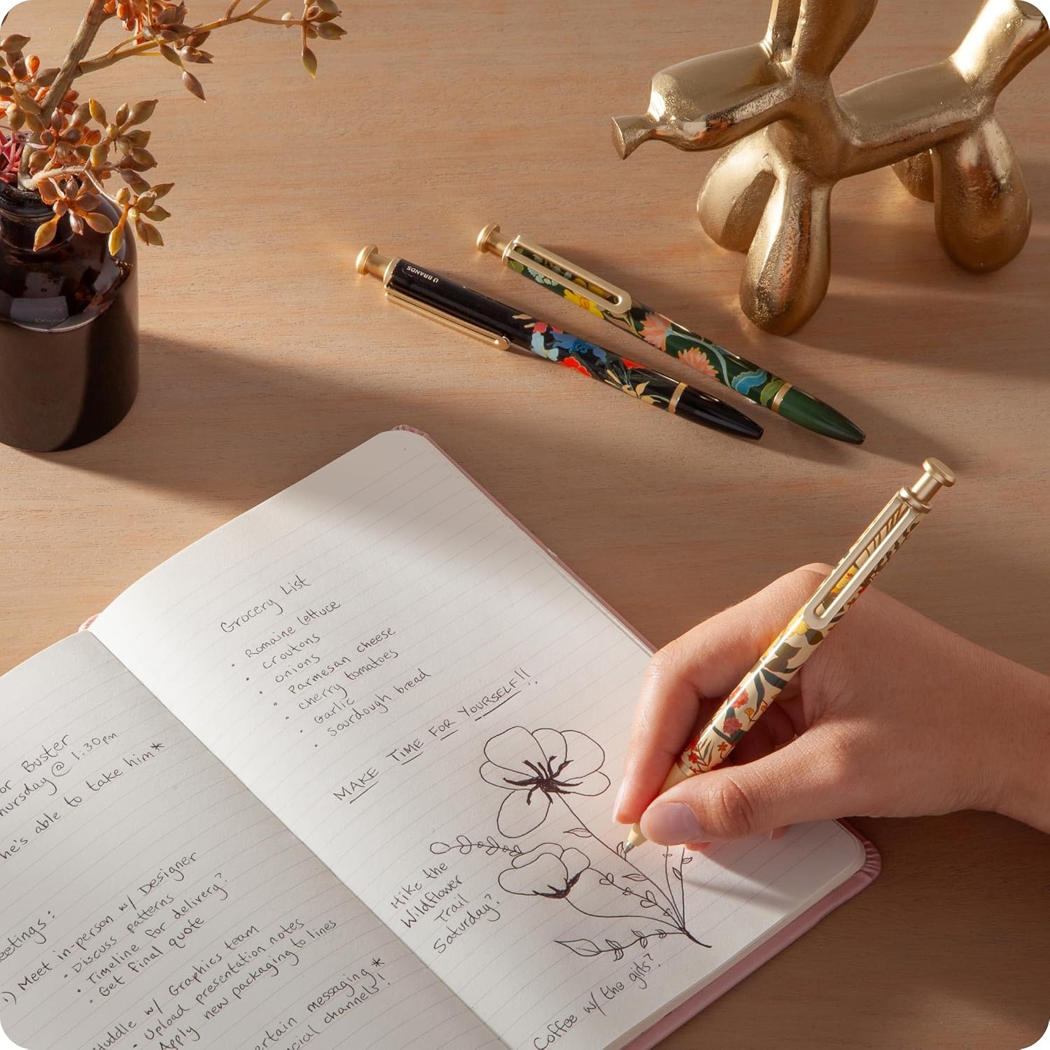 image:imageU Brands Monterey Ballpoint Pens Set of 4 Black and White With Rose Gold Details Bold 10 mm Point Black InkBotanical Studies