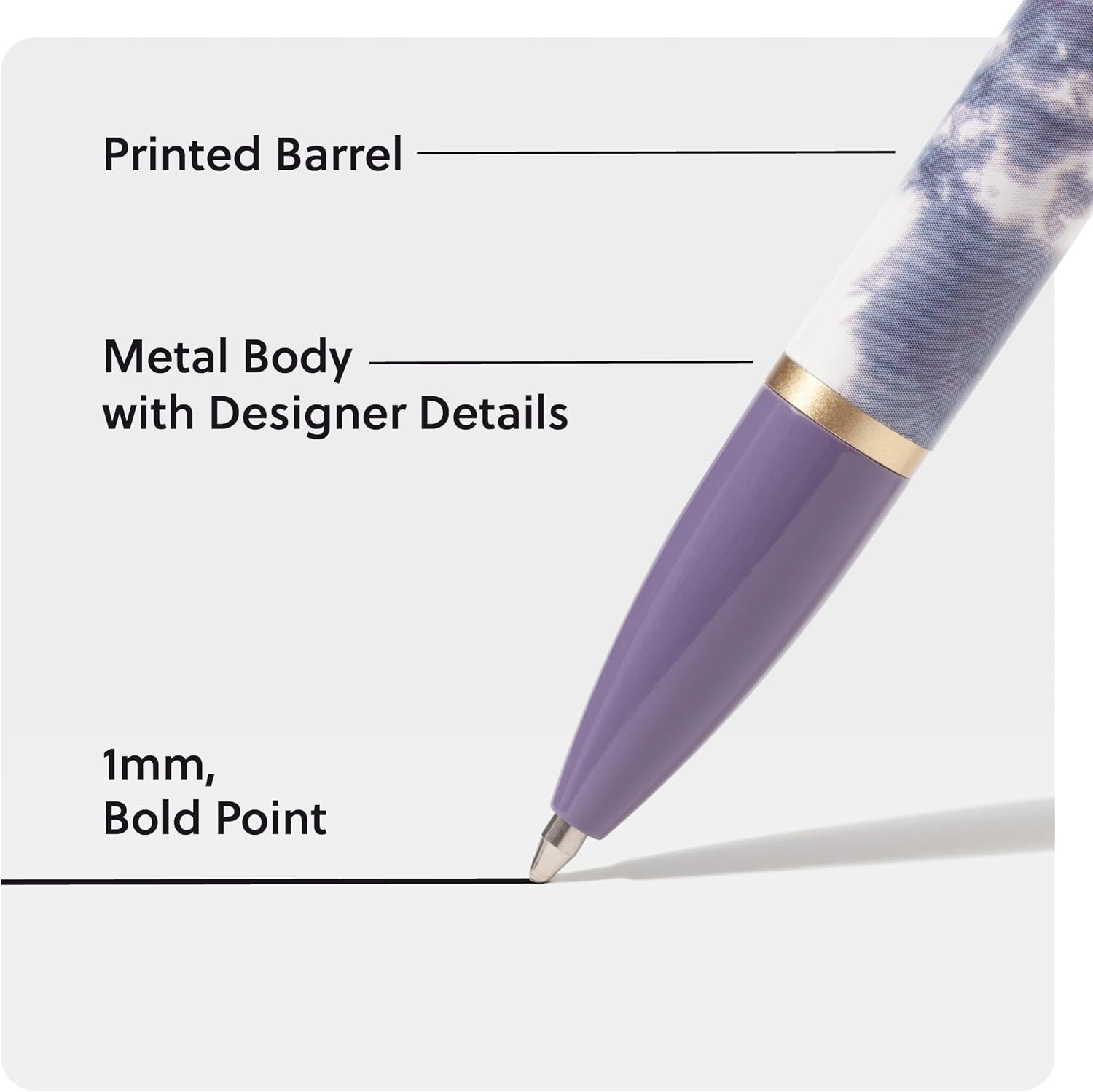 image:imageU Brands Monterey Ballpoint Pens Set of 4 Black and White With Rose Gold Details Bold 10 mm Point Black InkSoft Dye