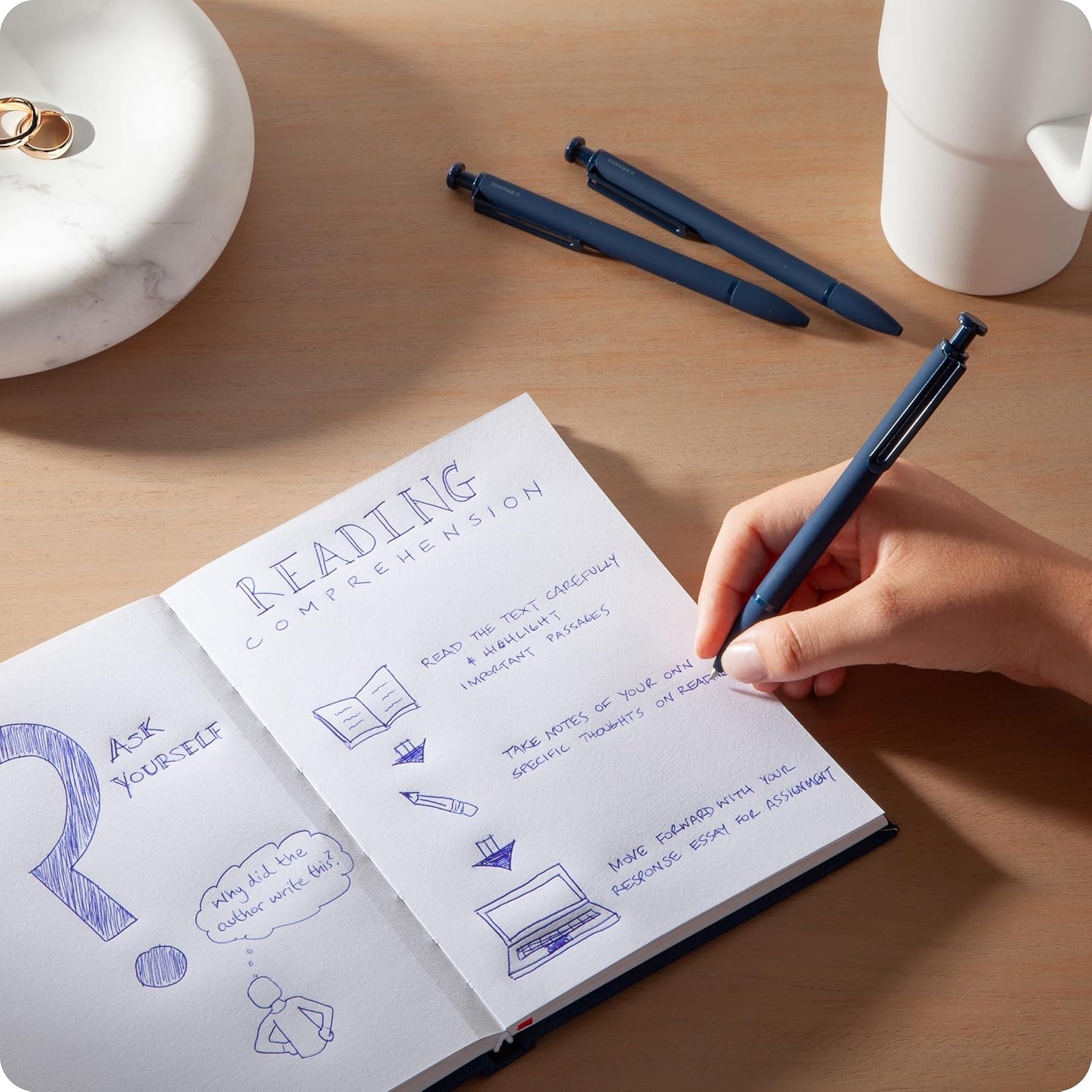image:imageU Brands Monterey Ballpoint Pens Set of 4 Midnight Blue Soft Touch Bold 10 mm Point Blue Ink