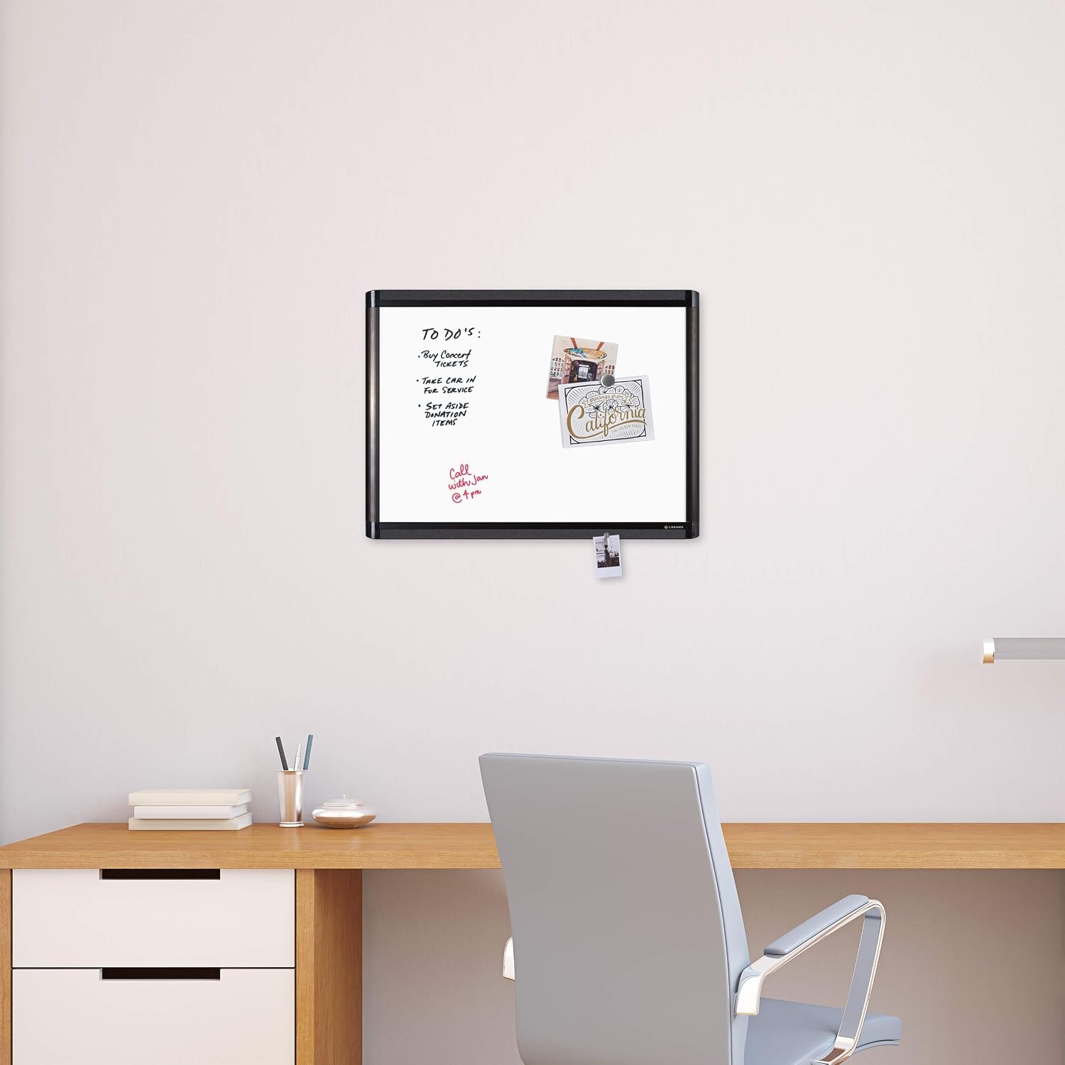image:imageU Brands PINIT Magnetic Dry Erase White Board Black Aluminum Frame with Pin Strips Across the Top and Bottom 24 W x 18 H
