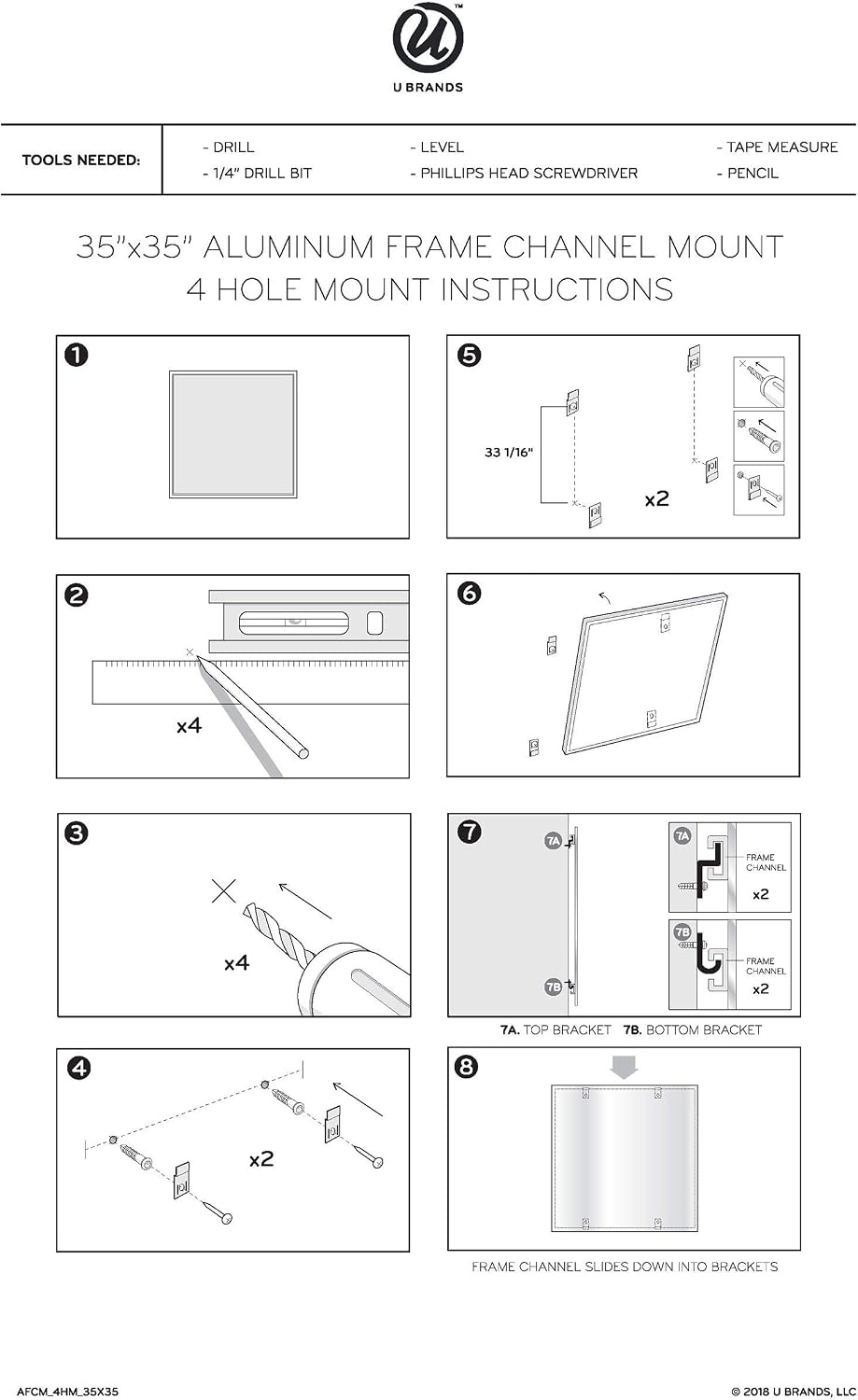 image:imageU Brands PINIT Magnetic Dry Erase White Board Black Aluminum Frame with Pin Strips Across the Top and Bottom 24 W x 18 H