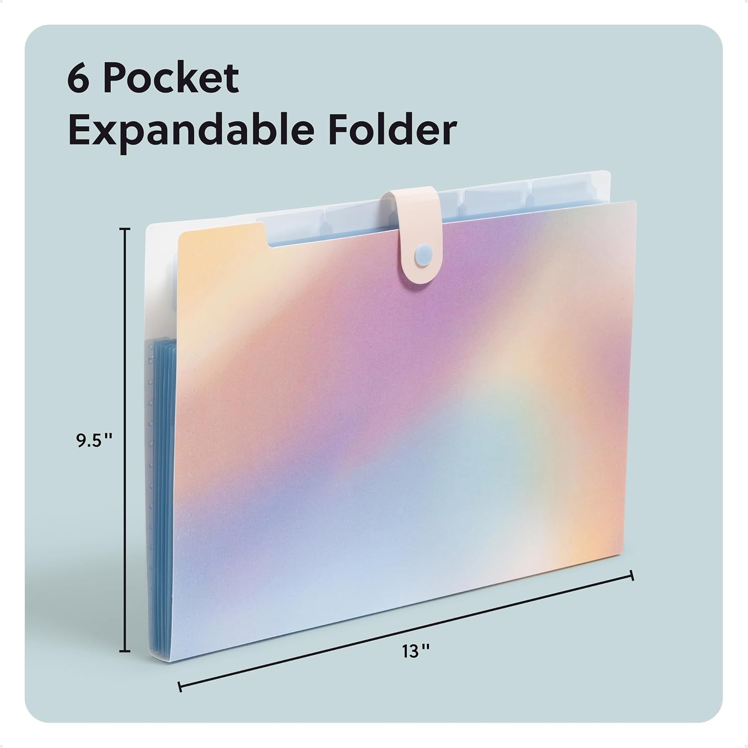 image:imageU Brands Poly 6 Pocket Expandable Folder with Tabs Lucent Dreams Pastel 1 Count 15cut tabs and 14 Blank Adhesive LabelsPastel