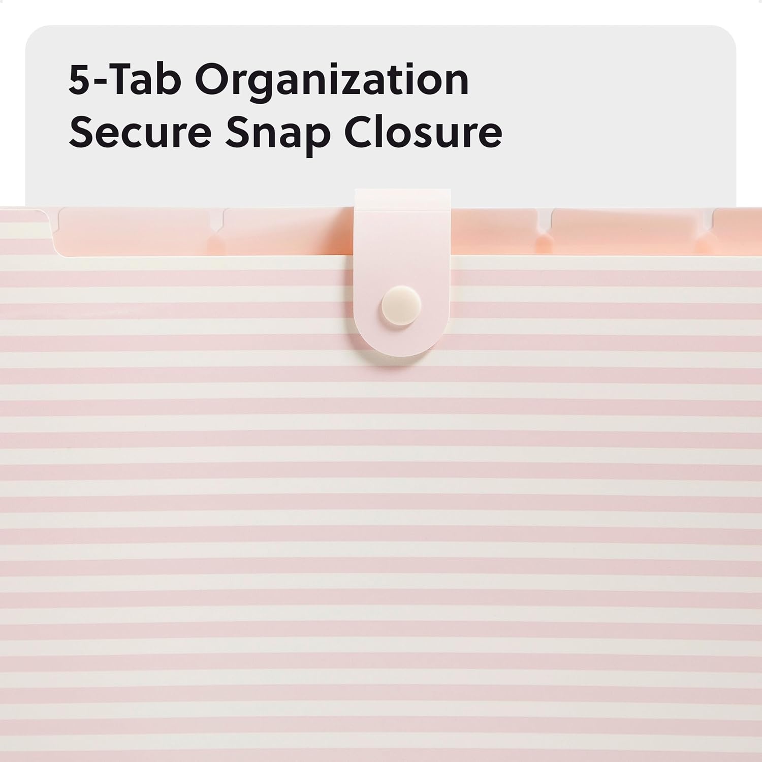 image:imageU Brands Poly 6 Pocket Expandable Folder with Tabs Lucent Dreams Pastel 1 Count 15cut tabs and 14 Blank Adhesive LabelsPreppy Pink Stripes