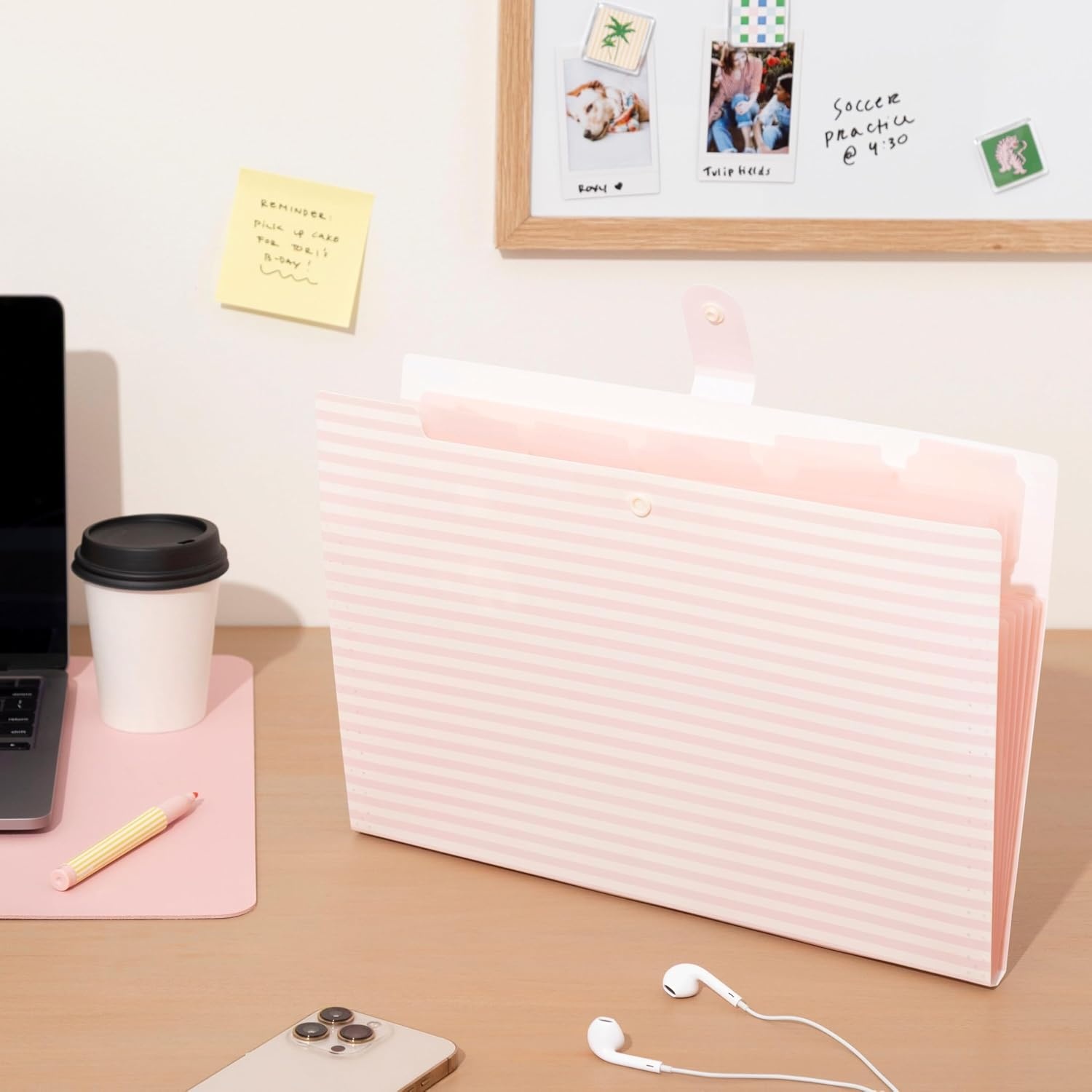 image:imageU Brands Poly 6 Pocket Expandable Folder with Tabs Lucent Dreams Pastel 1 Count 15cut tabs and 14 Blank Adhesive LabelsPreppy Pink Stripes