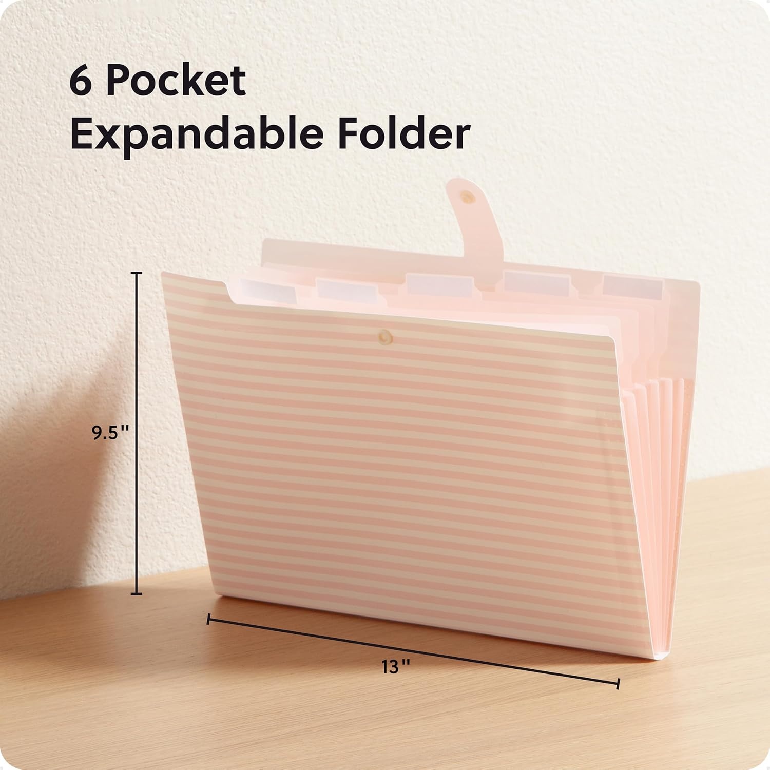 image:imageU Brands Poly 6 Pocket Expandable Folder with Tabs Lucent Dreams Pastel 1 Count 15cut tabs and 14 Blank Adhesive LabelsPreppy Pink Stripes