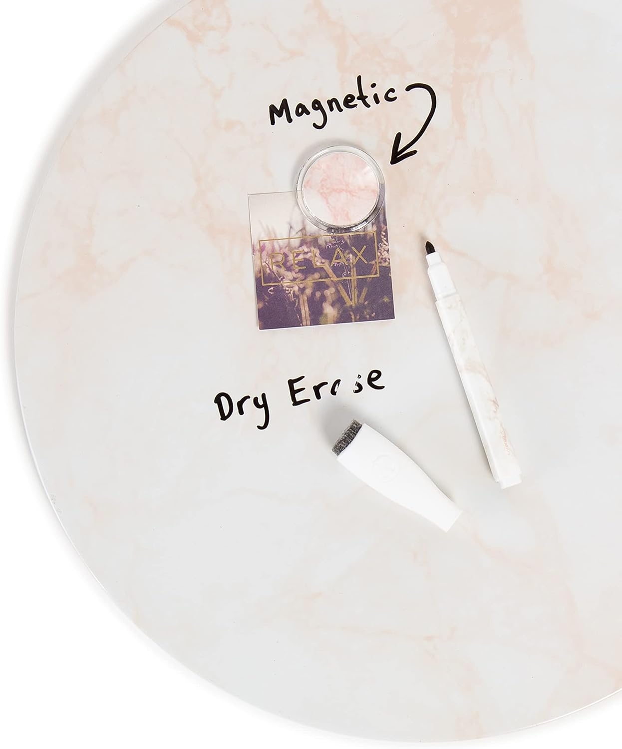 image:imageU Brands Round Magnetic Marble Print Dry Erase Board White Board 12 Diameter Frameless Includes Magnet and MarkerCoral Marble