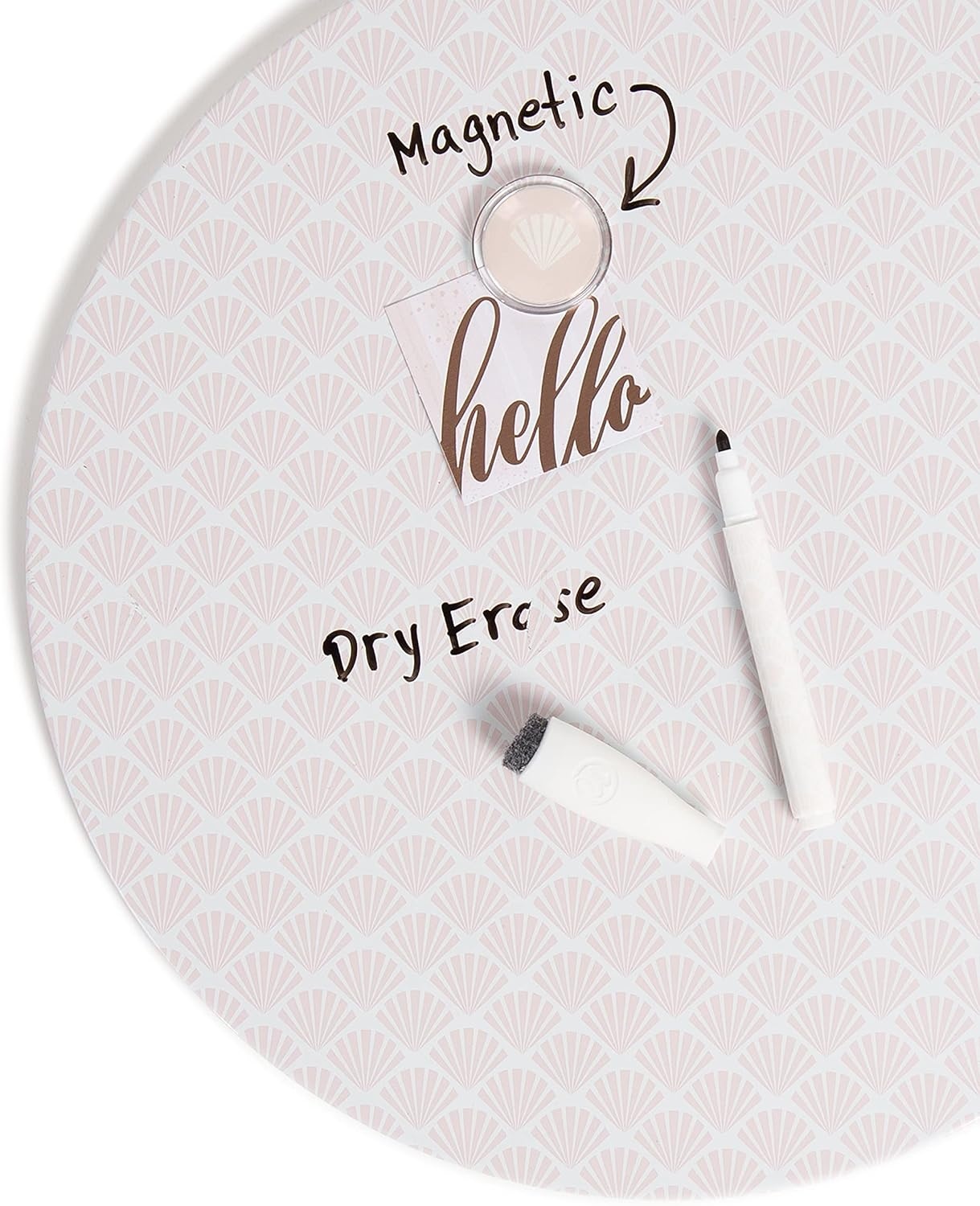 image:imageU Brands Round Magnetic Marble Print Dry Erase Board White Board 12 Diameter Frameless Includes Magnet and MarkerPretty Pink Seashell