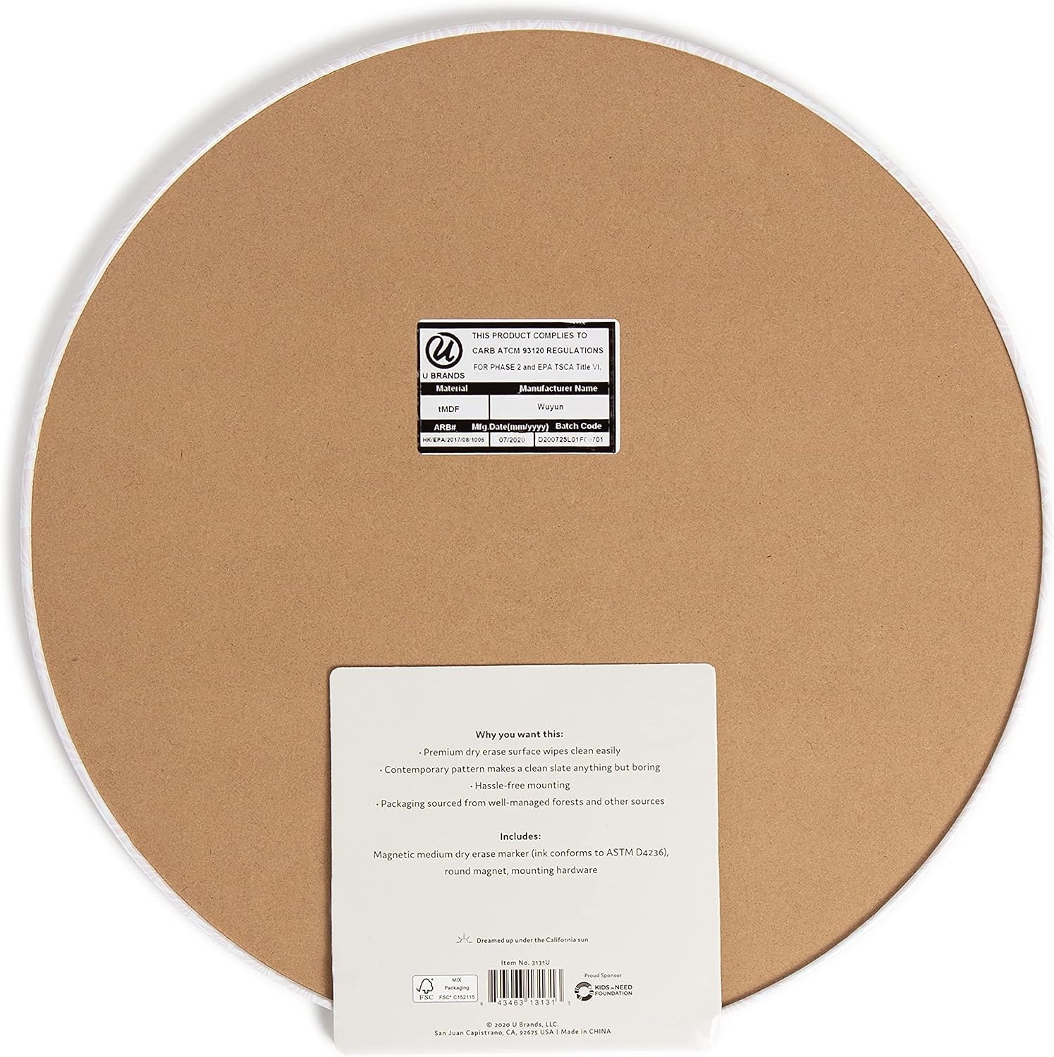 image:imageU Brands Round Magnetic Marble Print Dry Erase Board White Board 12 Diameter Frameless Includes Magnet and MarkerPretty Pink Seashell