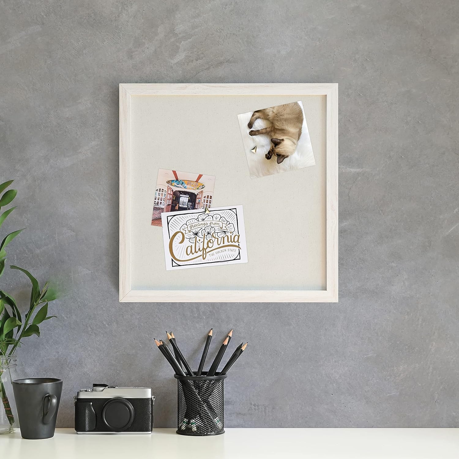 image:imageU Brands Rustic Linen Bulletin Board 14 x 14 White Wood Style Frame Industrial Grade Pinning Surface Includes Push PinsBulletin Board Linen