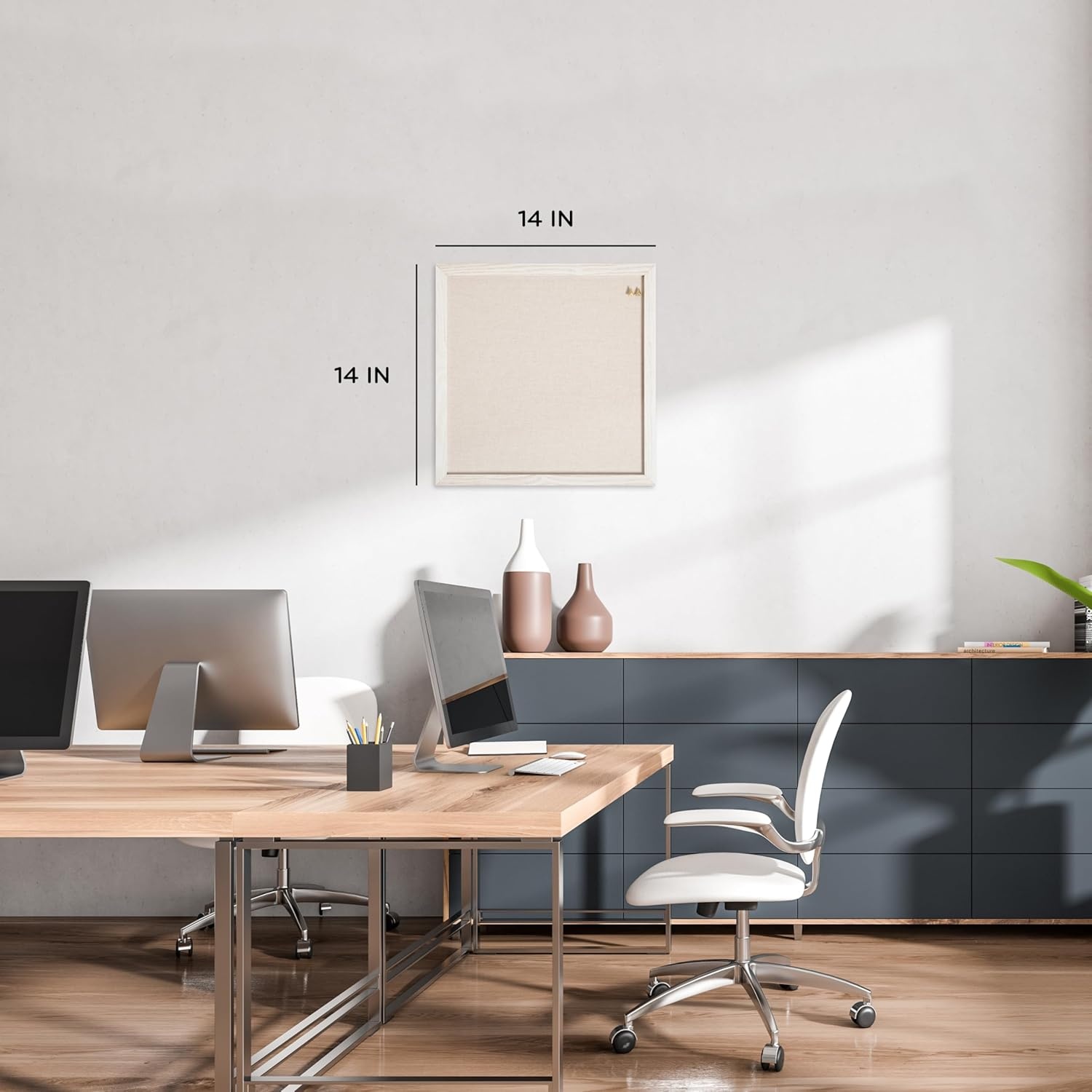 image:imageU Brands Rustic Linen Bulletin Board 14 x 14 White Wood Style Frame Industrial Grade Pinning Surface Includes Push PinsBulletin Board Linen