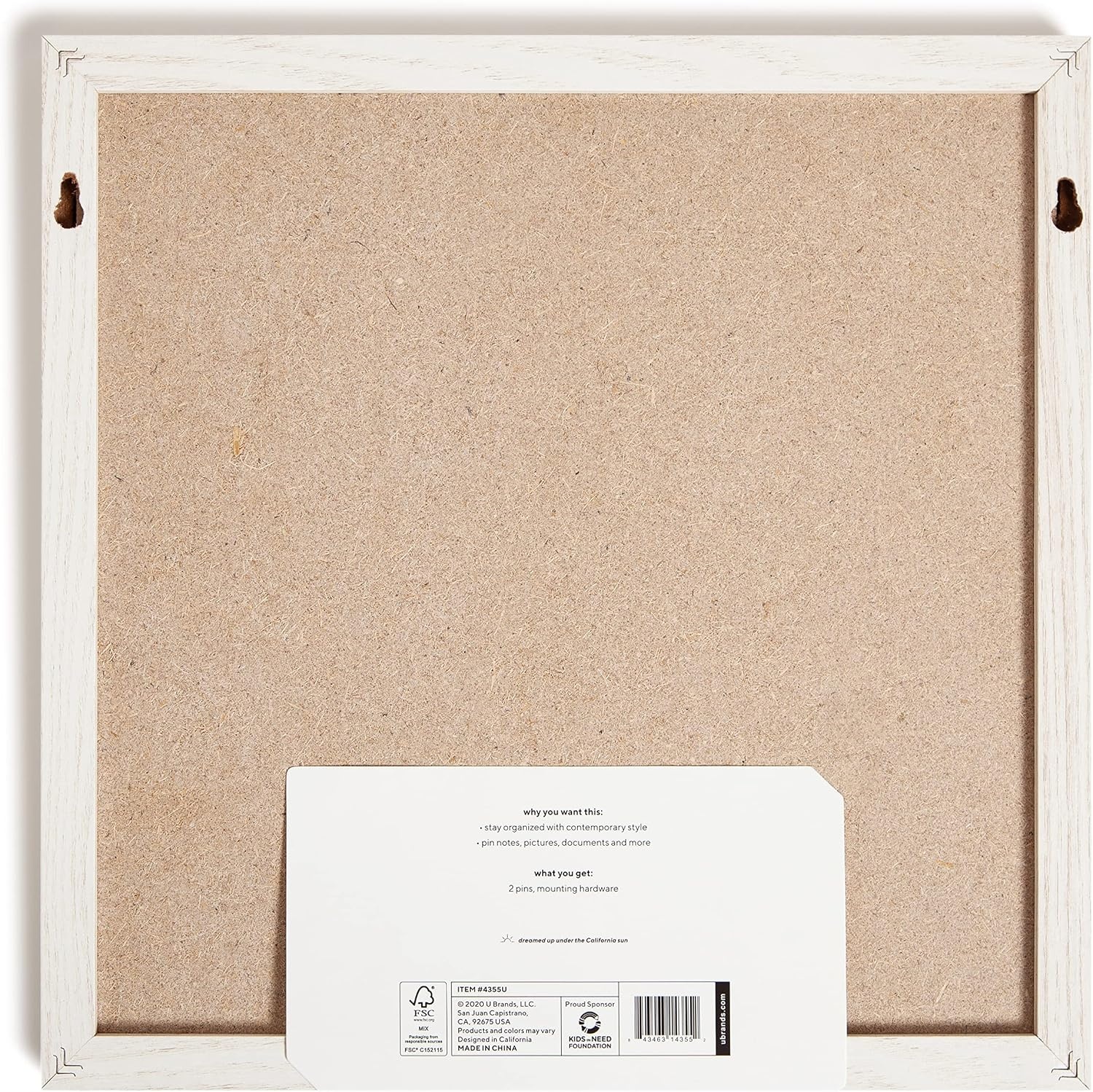 image:imageU Brands Rustic Linen Bulletin Board 14 x 14 White Wood Style Frame Industrial Grade Pinning Surface Includes Push PinsBulletin Board Linen