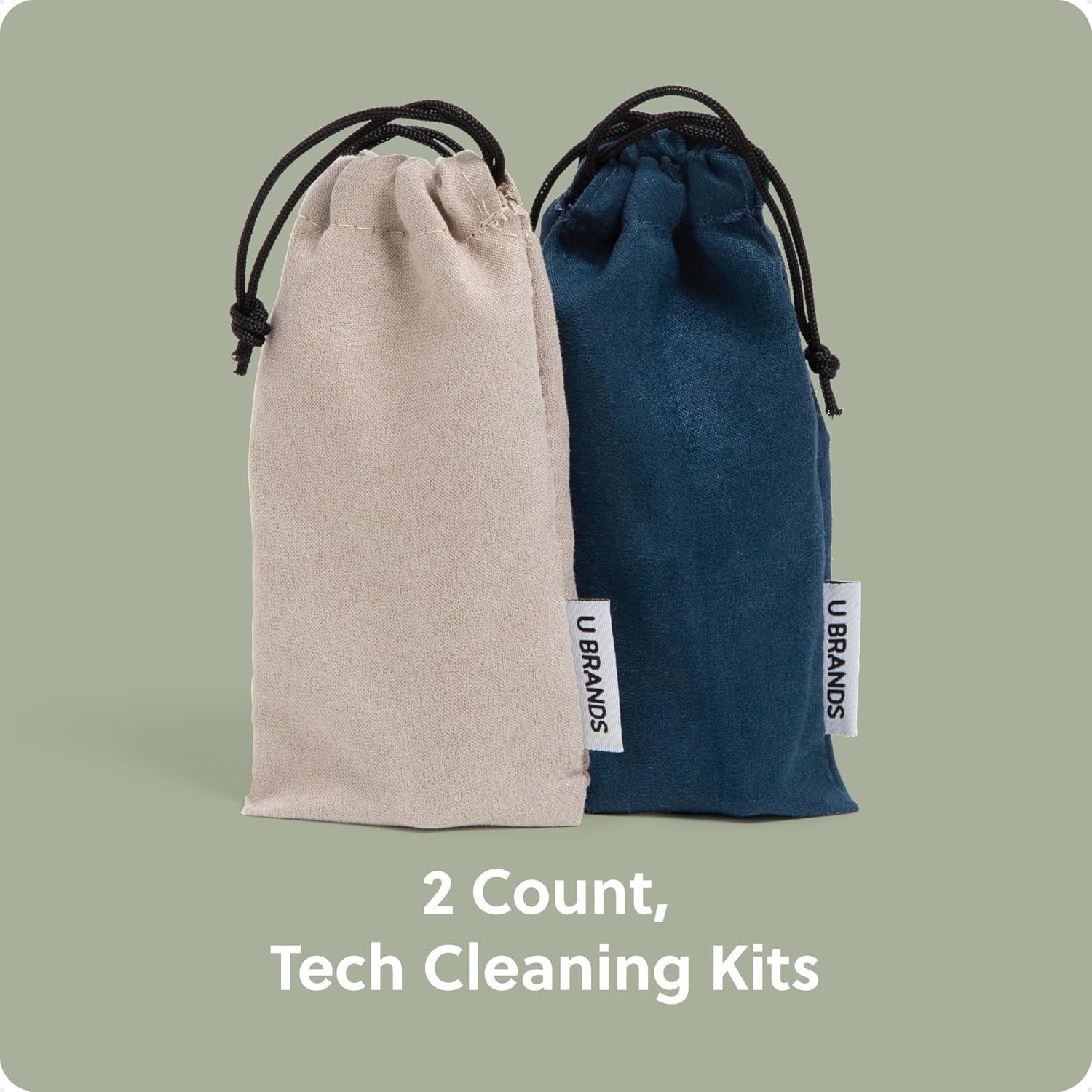 image:imageU Brands Tech Cleaning Kit 2 Pack Drawstring Pouches in Sand Beige and Storm Blue Phone Keyboard Screen Cleaner Set for AirPods Keyboards and Screens