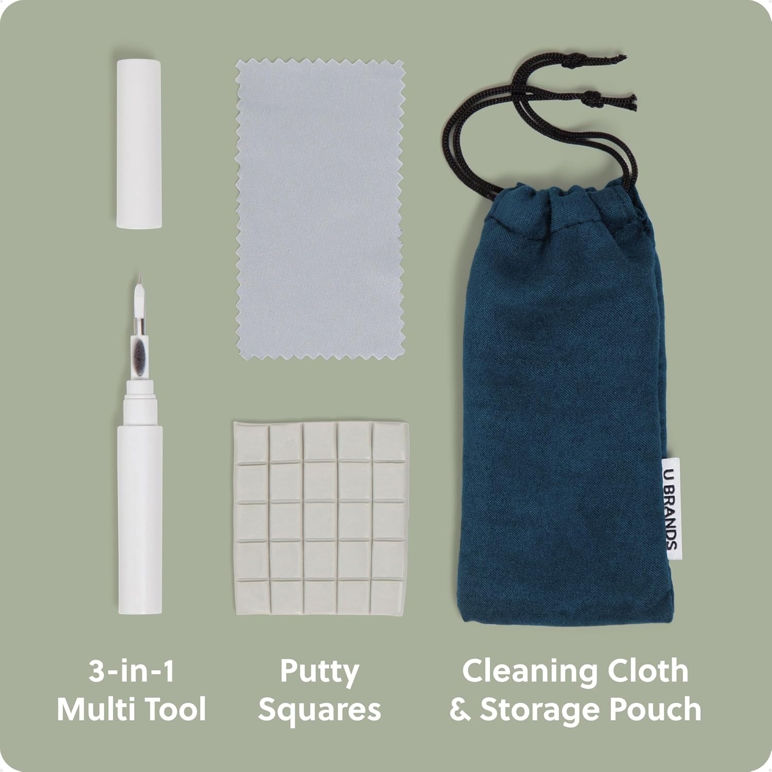 image:imageU Brands Tech Cleaning Kit 2 Pack Drawstring Pouches in Sand Beige and Storm Blue Phone Keyboard Screen Cleaner Set for AirPods Keyboards and Screens