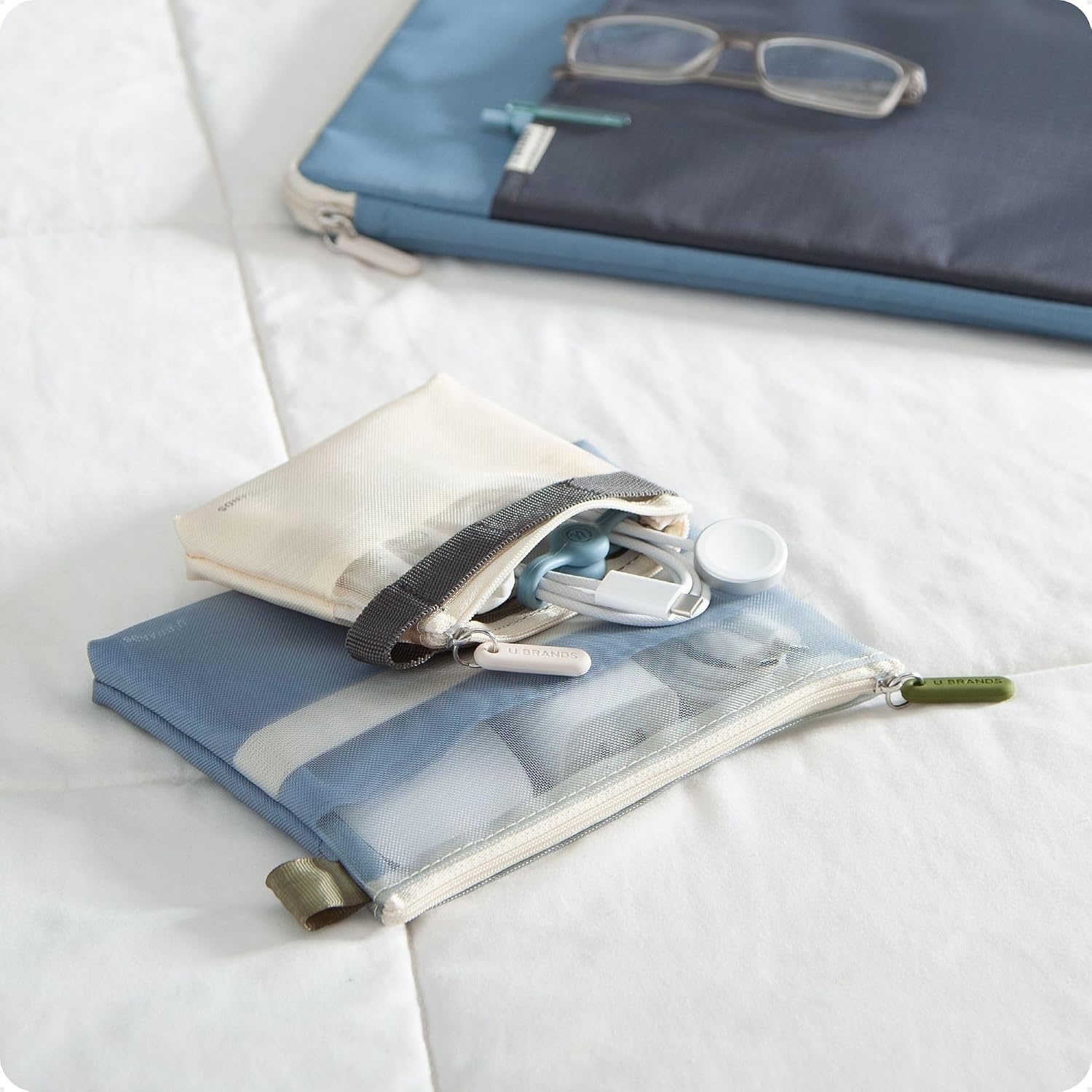image:imageU Brands Tech Pouch Combo Set of 2Haze Blue and Sand Beige