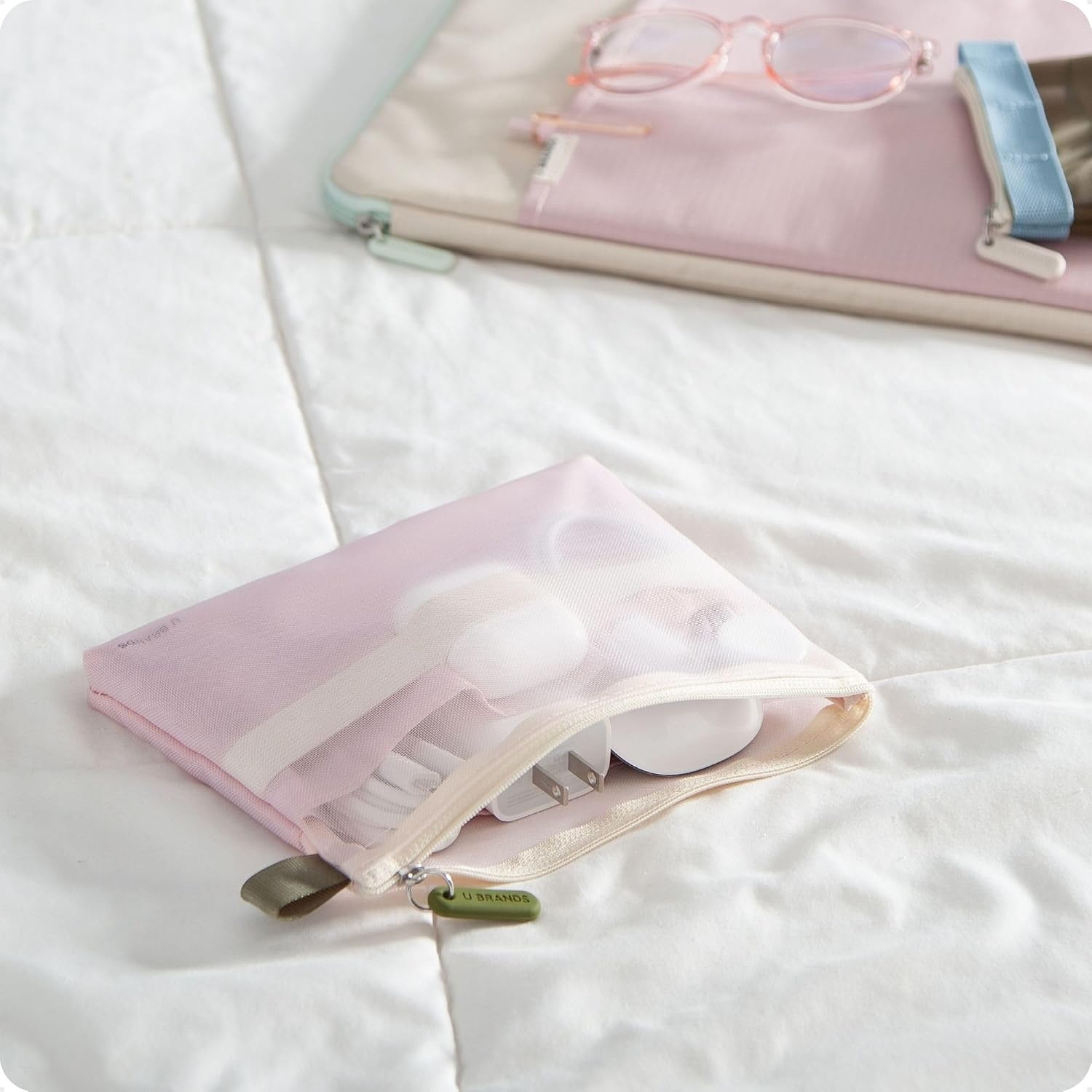 image:imageU Brands Tech Pouch Combo Set of 2Rose Pink and Olive Green