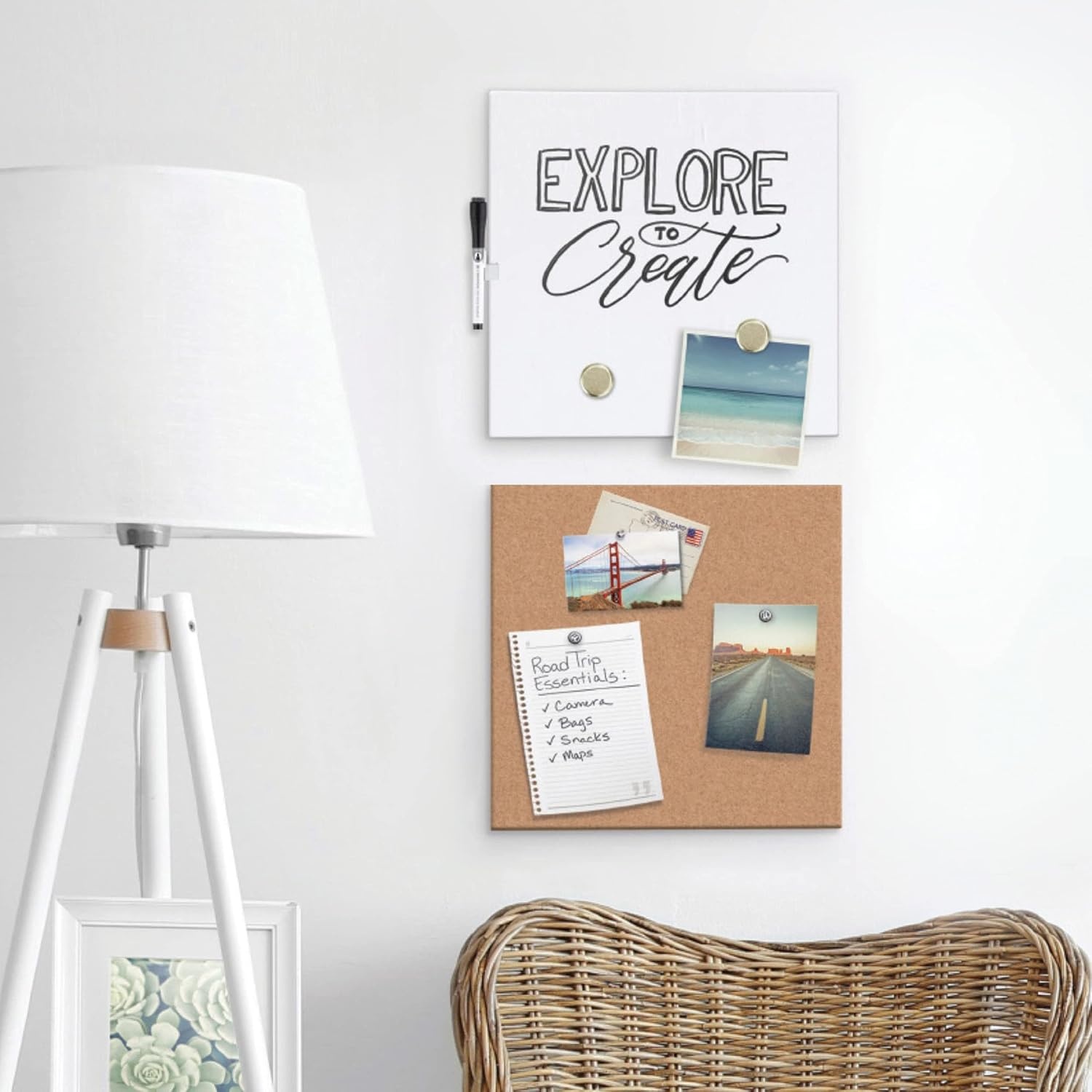 image:imageU Brands Tile Whiteboard and Bulletin Board Value Pack with Undated One Month Calendar 14 x 14 2 PiecesSilver