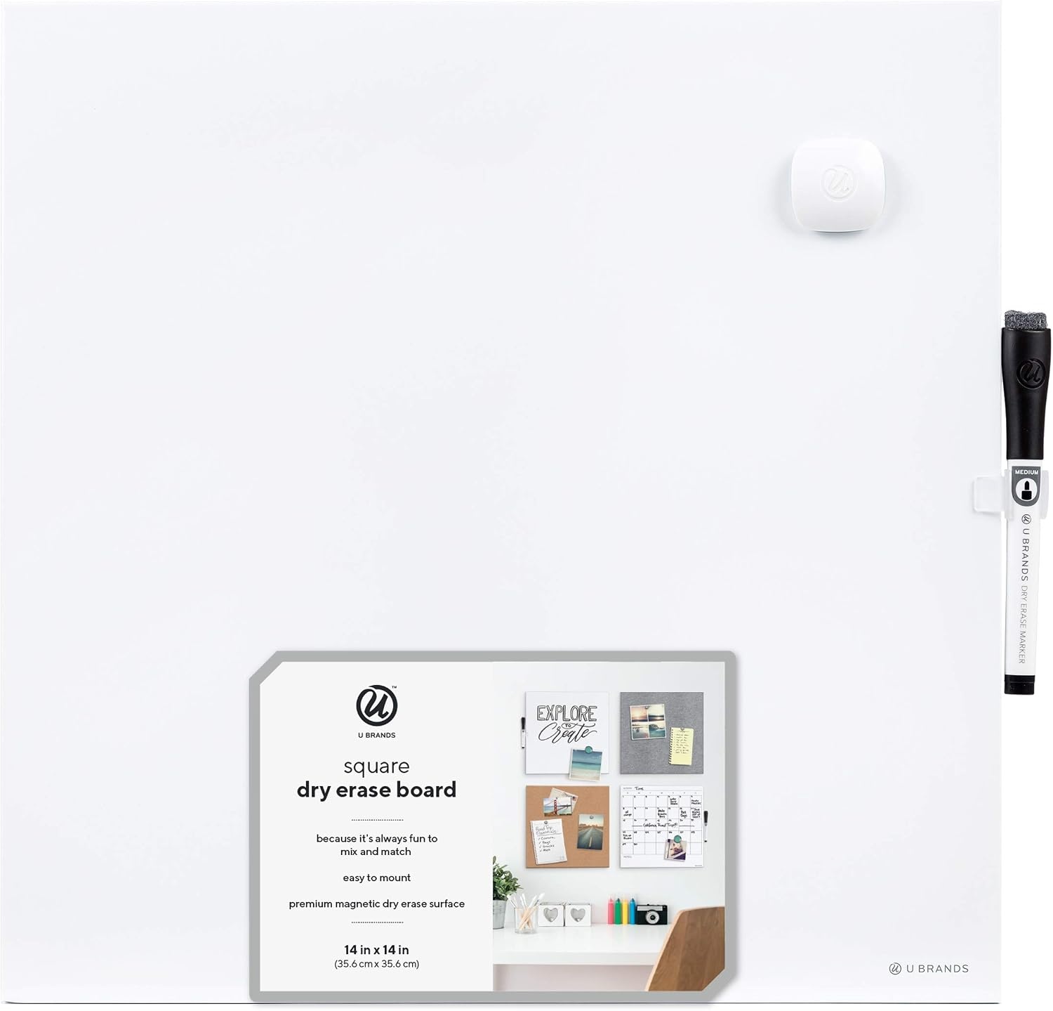 image:imageU Brands Tile Whiteboard and Bulletin Board Value Pack with Undated One Month Calendar 14 x 14 2 PiecesWhite