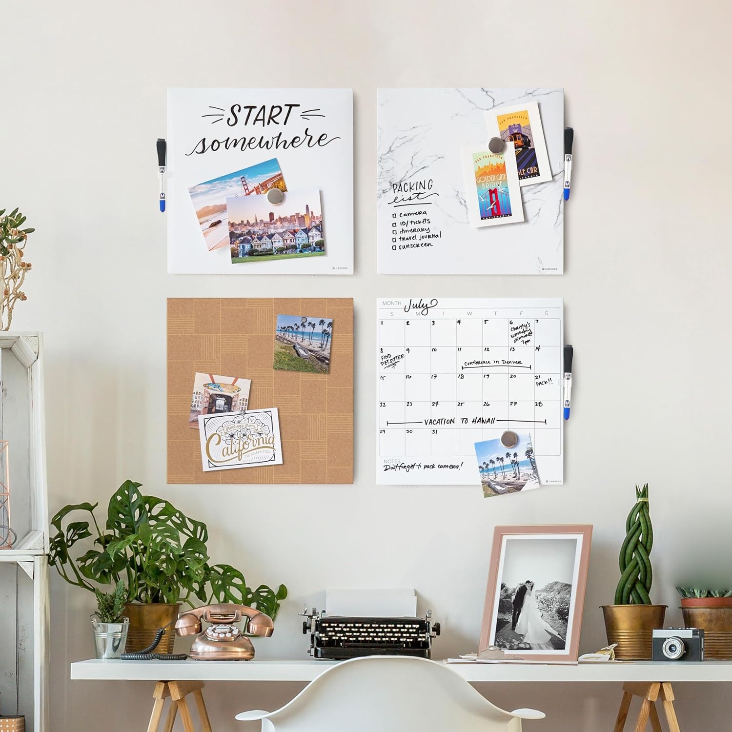 image:imageU Brands Tile Whiteboard and Bulletin Board Value Pack with Undated One Month Calendar 14 x 14 2 PiecesWhite