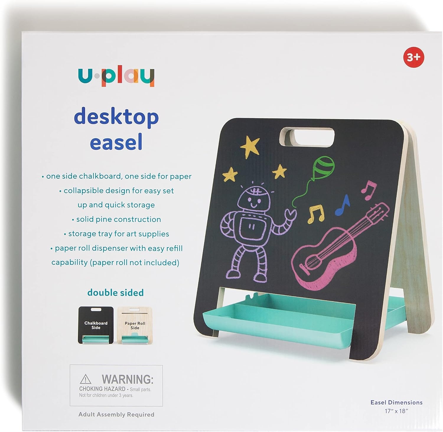 image:imageU Brands U Play DoubleSided Childrens Desktop Art Easel Chalk and Paper Roll 17 x 18