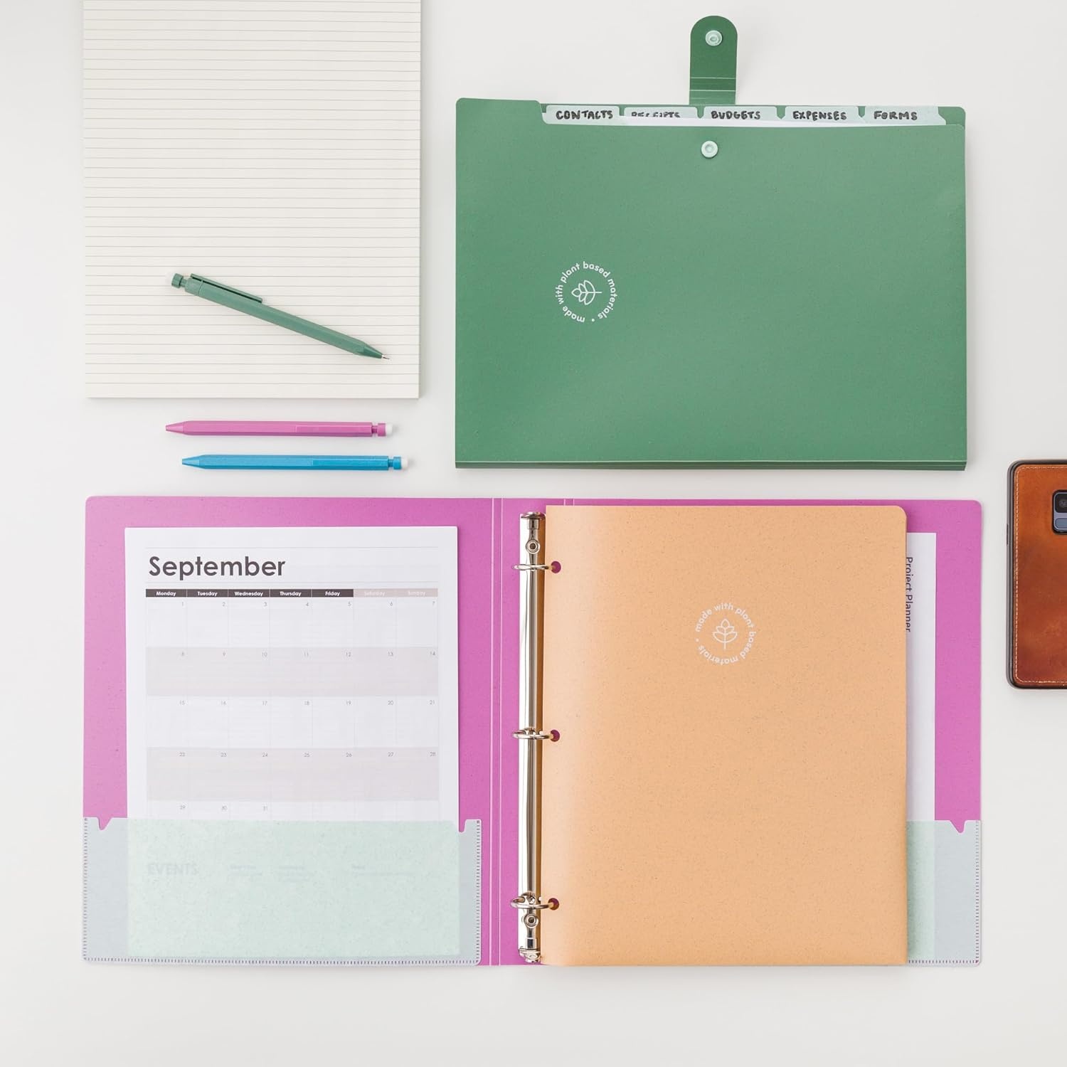 image:imageU Brands UEco 6 Pocket Poly Expandable Folder Set of 3 Assorted Brights Snap Button Closure Letter Size 6592U0112