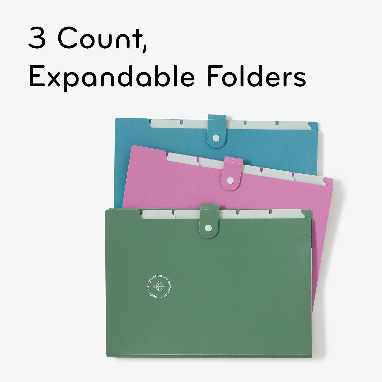 image:imageU Brands UEco 6 Pocket Poly Expandable Folder Set of 3 Assorted Brights Snap Button Closure Letter Size 6592U0112