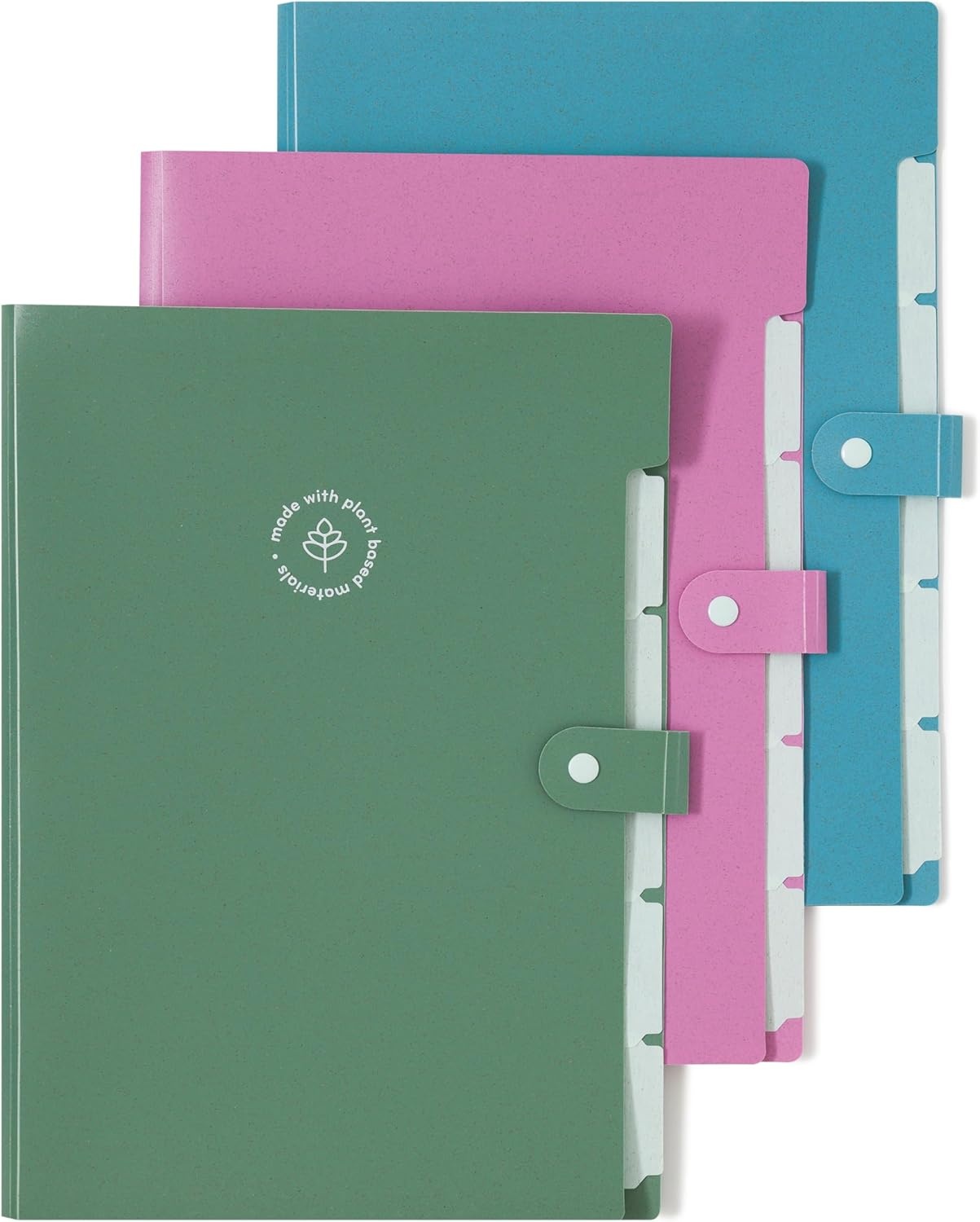 image:imageU Brands UEco 6 Pocket Poly Expandable Folder Set of 3 Assorted Brights Snap Button Closure Letter Size 6592U0112