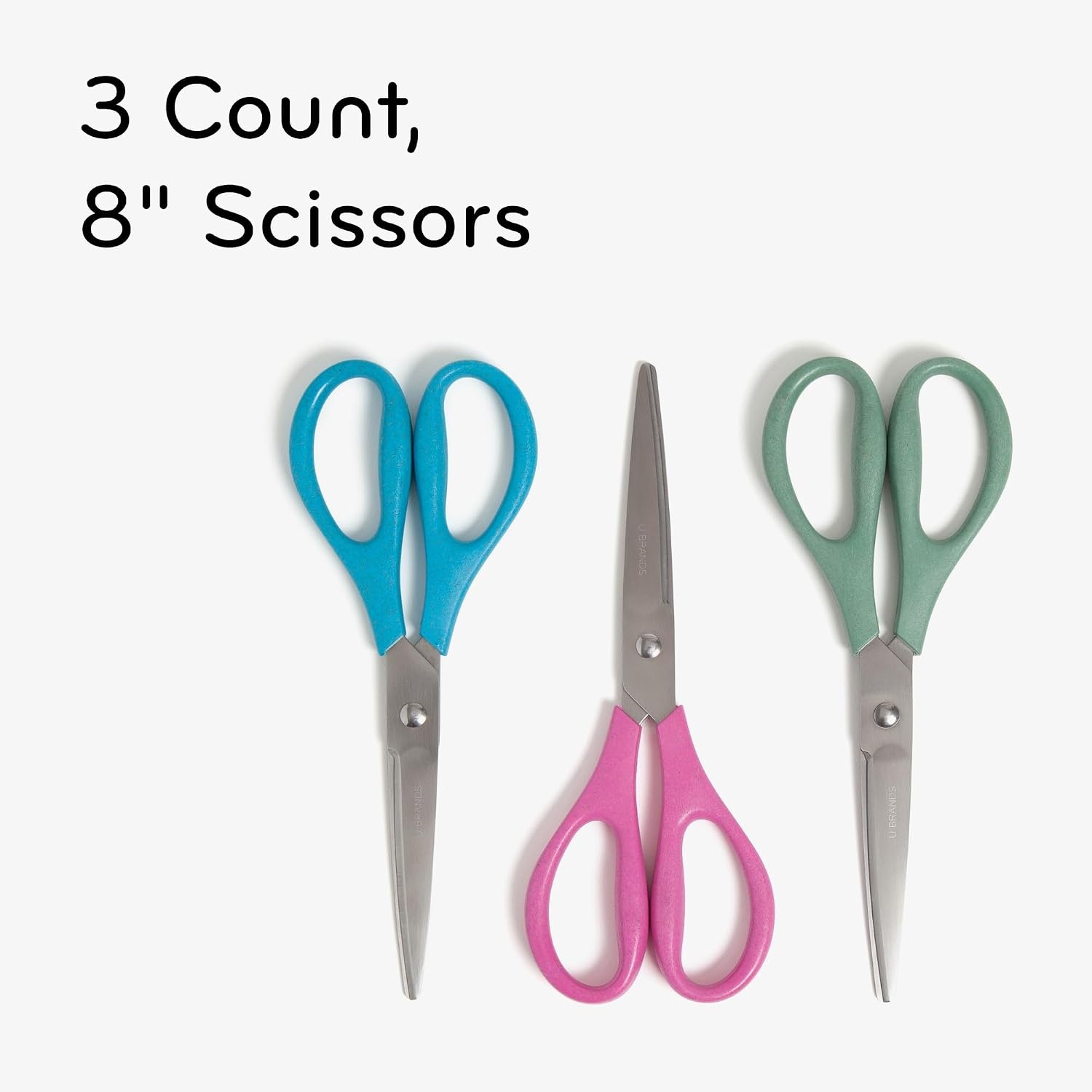 image:imageU Brands UEco 8 Scissors for Office Assorted Brights Patented Concave Blade Technology Craft Scissor Set Pack of Scissors for Gift Wrapping and Crafting Set of 3 6607U0124