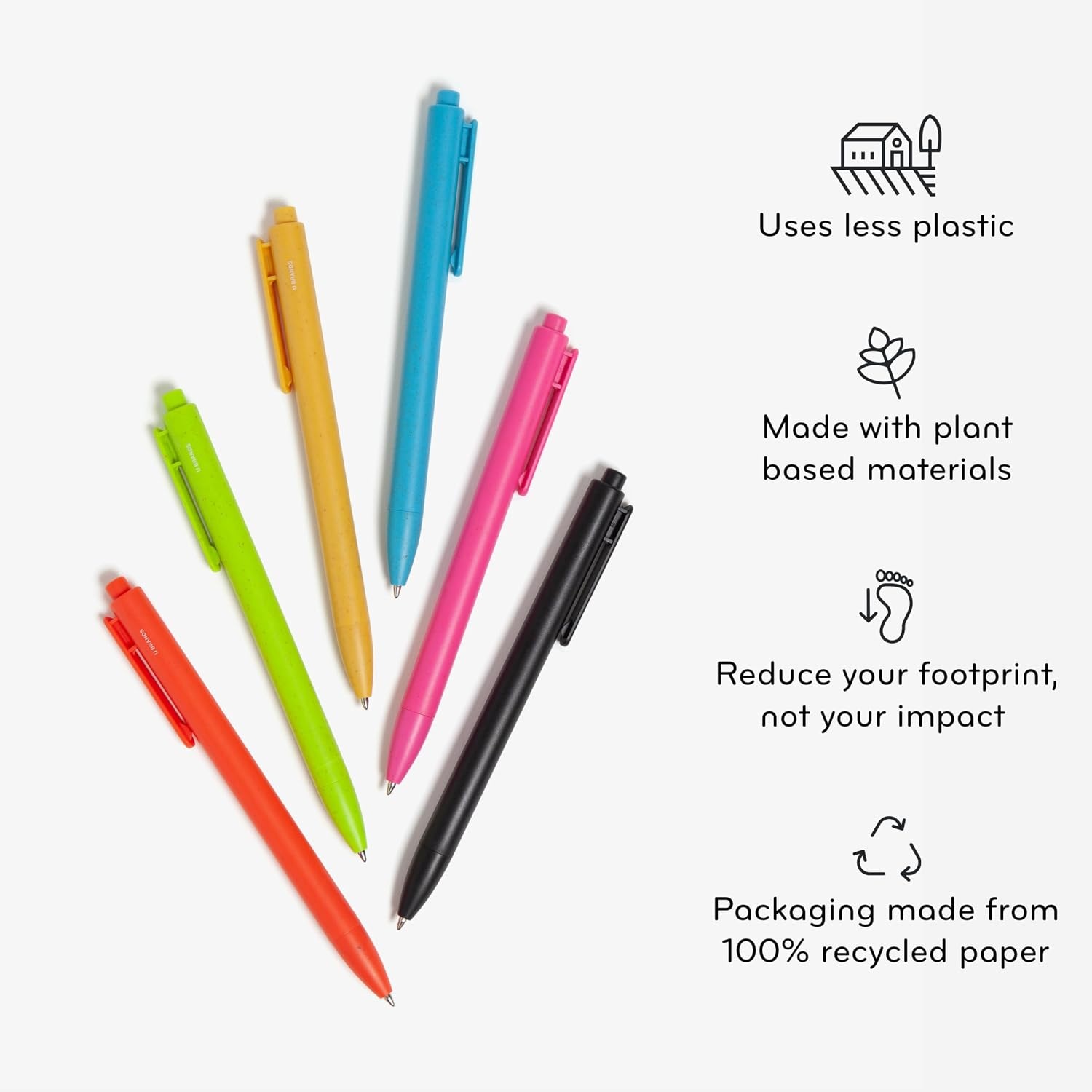 image:imageU Brands UEco Ballpoint Click Pens with Refills Set of 8 Core Speckle Medium 07 mm Point Black InkBold and Bright