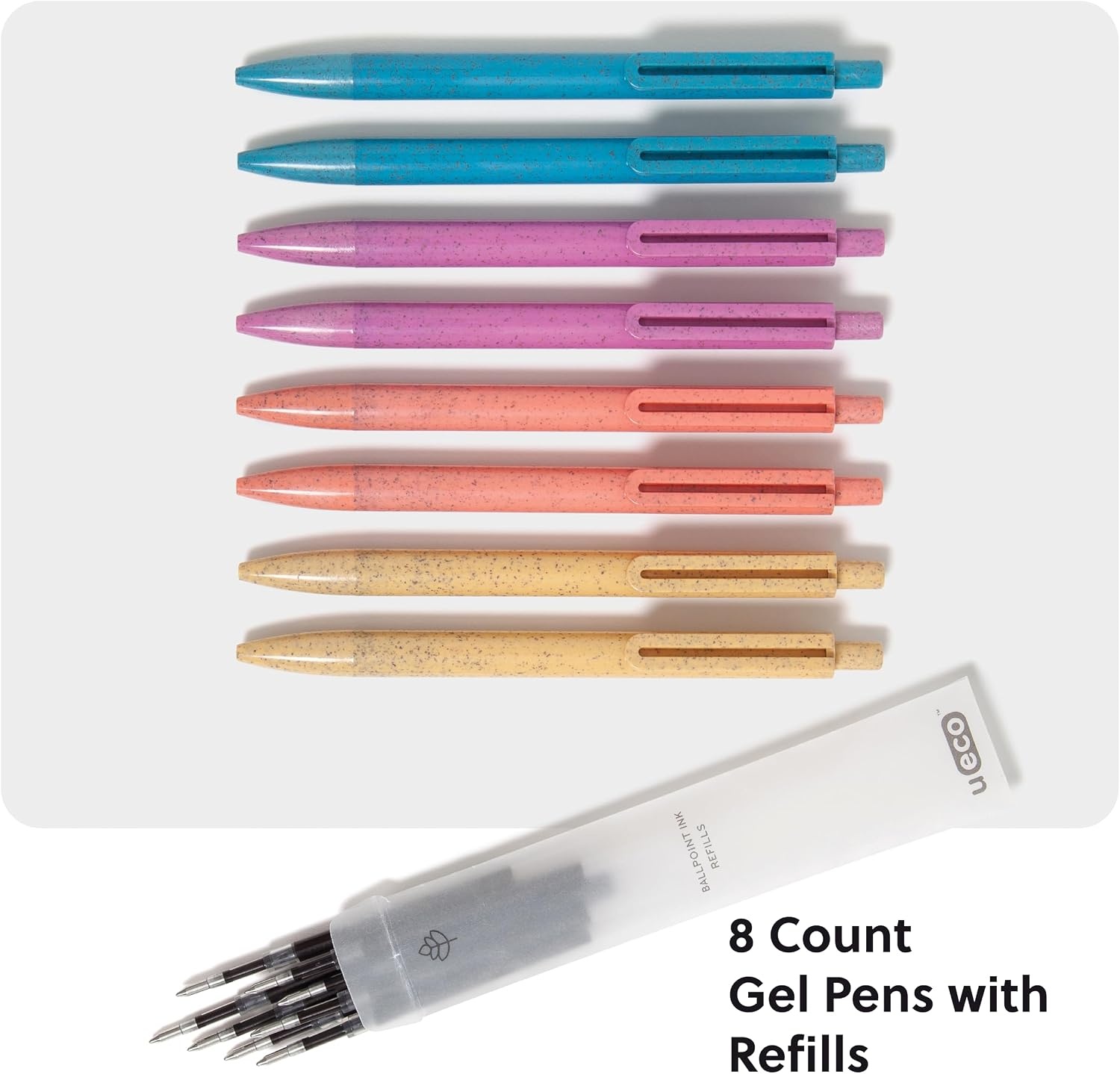 image:imageU Brands UEco Ballpoint Click Pens with Refills Set of 8 Core Speckle Medium 07 mm Point Black InkSunset Speckle