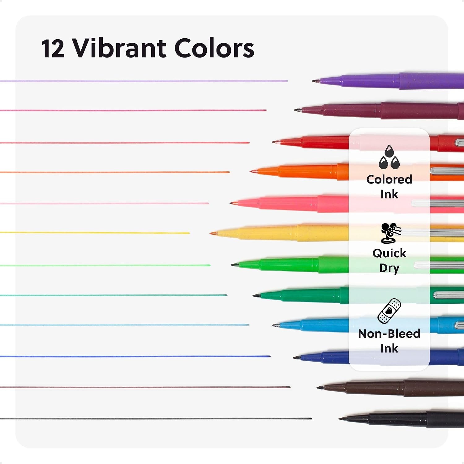image:imageU Brands UEco Felt Tip Fluid Pens 12 Count Bold Primary Colors 07mm Medium Tip PlantBased Barrel 35 Less Plastic Quick Dry Ink