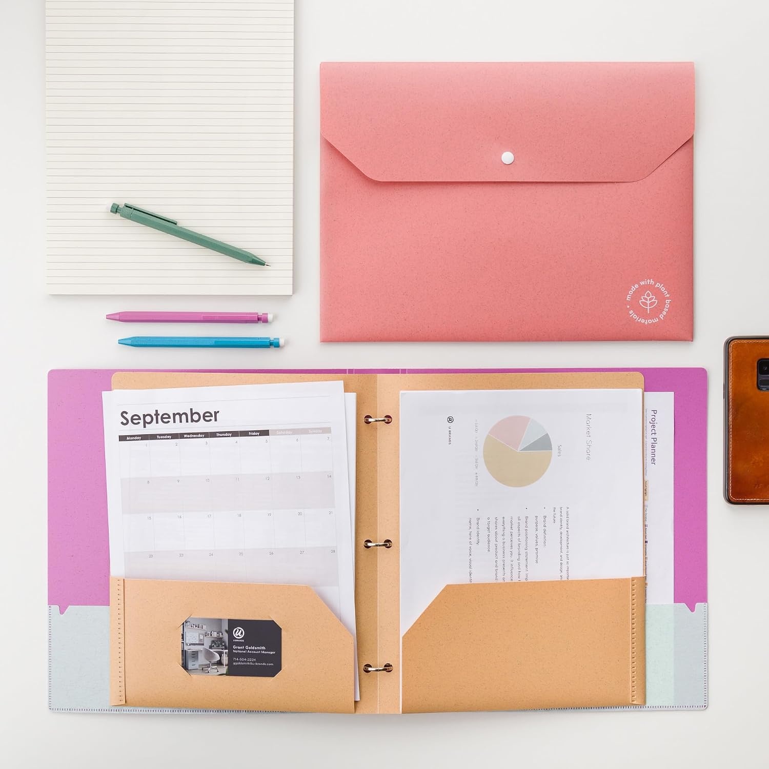 image:imageU Brands UEco Poly Document Holders Set of 10 Assorted Brights Single Pocket Letter Size 6601U0112Letter