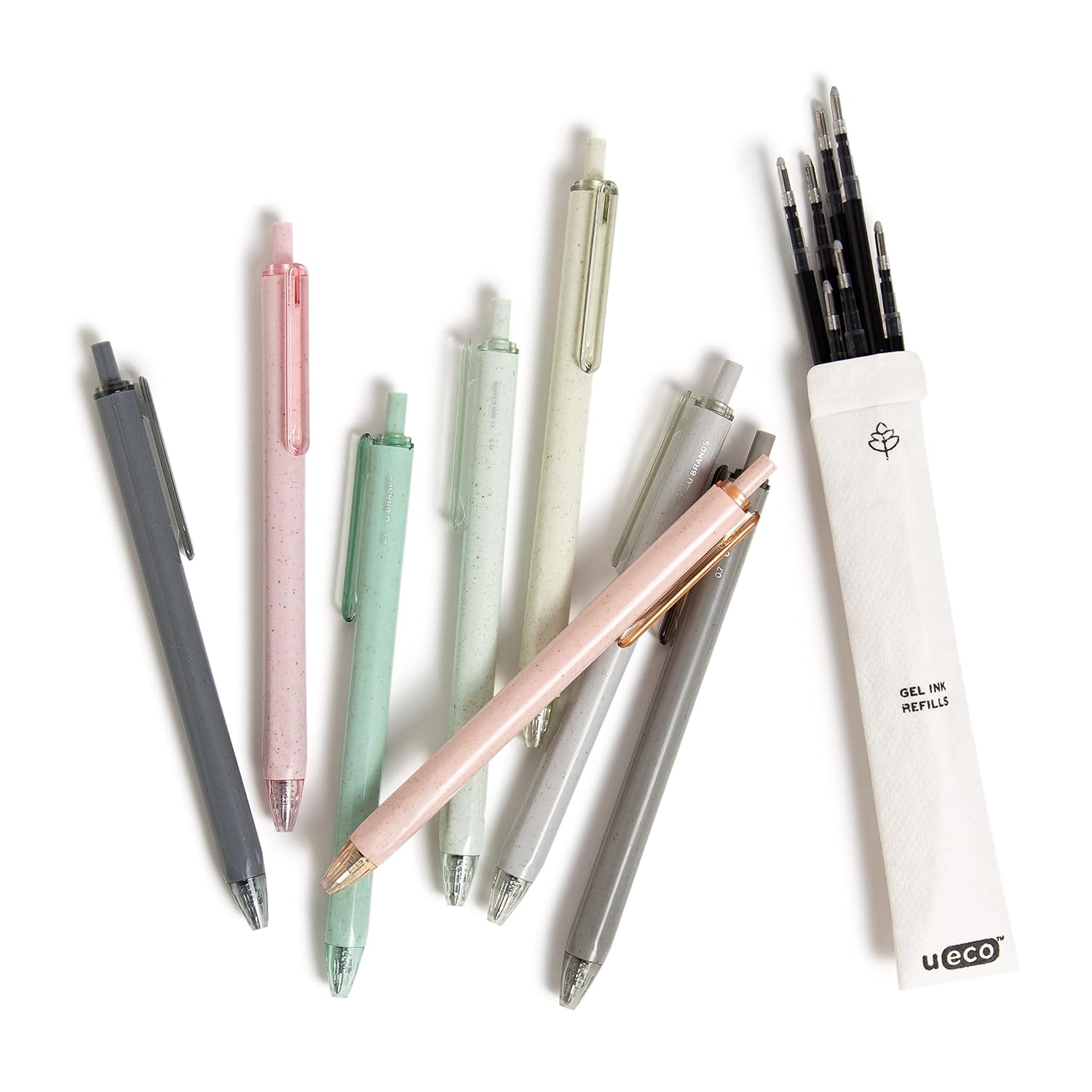 image:imageU Brands Ueco Pastel Speckle Gel Click Pens 7mm Black Ink Assorted Colors 8 Pack Refills