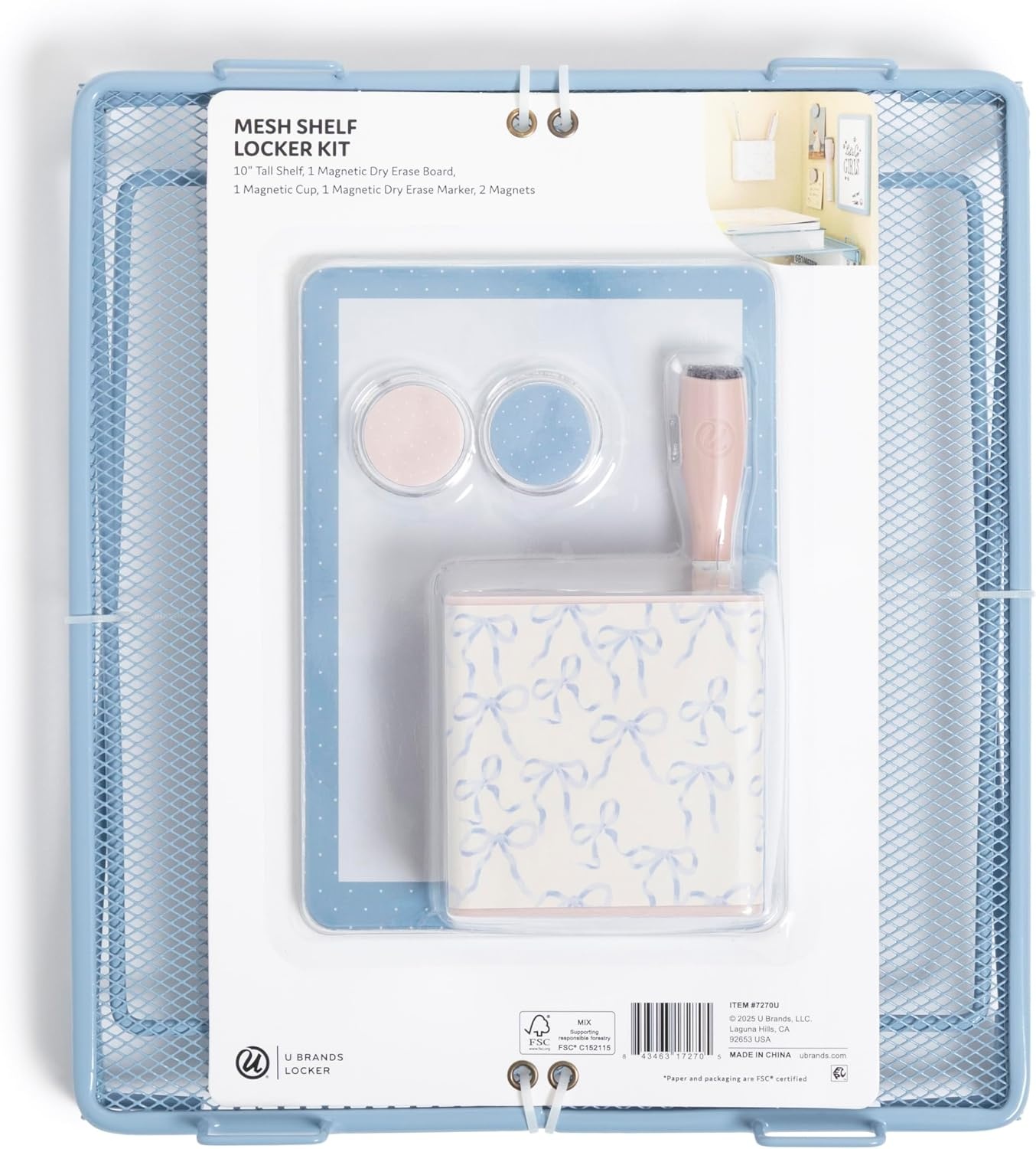 image:imageU Brands Urban Garden Locker Accessory Kit with Magnets Mirror Whiteboard Marker Organizer ShelfCharming Coquette