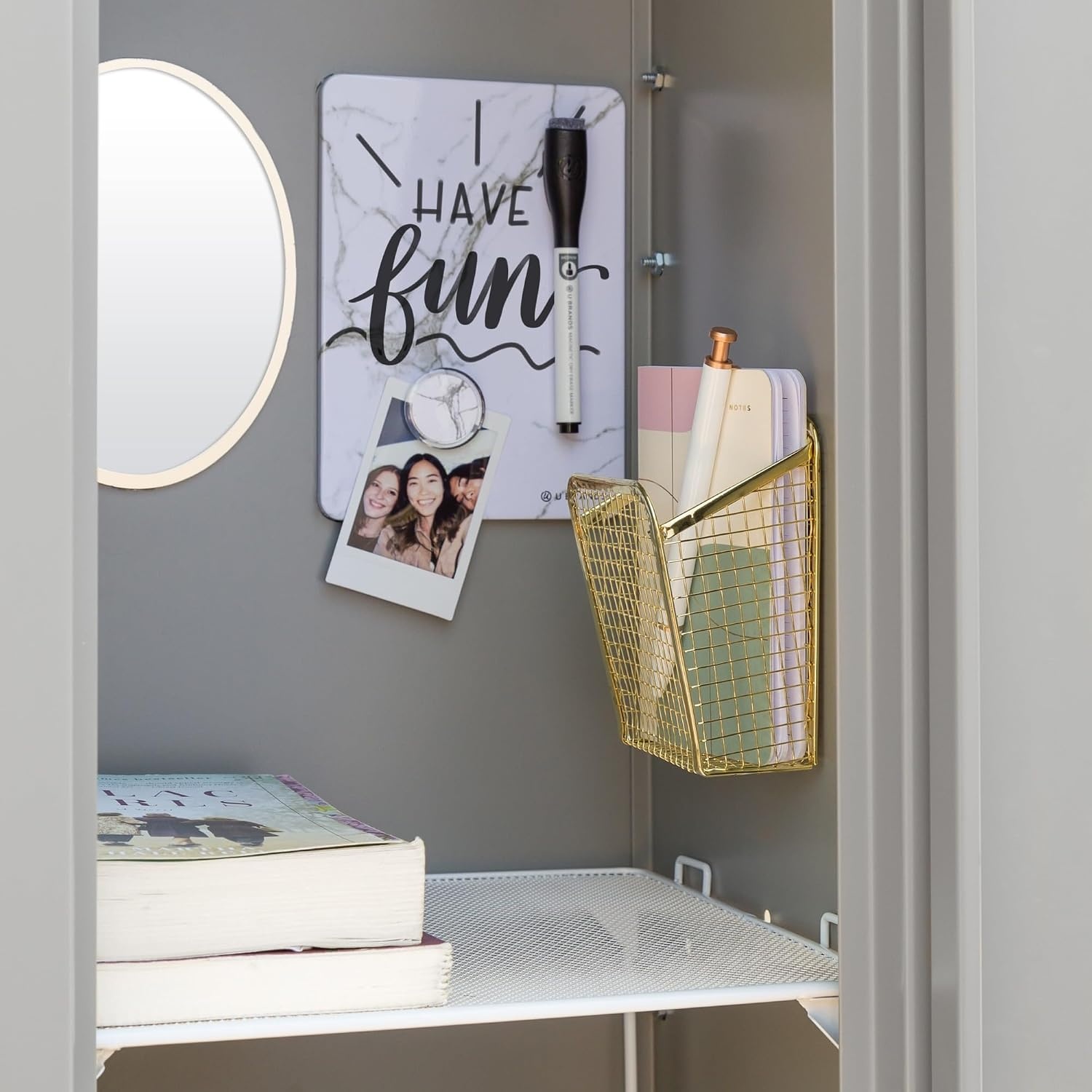 image:imageU Brands Urban Garden Locker Accessory Kit with Magnets Mirror Whiteboard Marker Organizer ShelfGold