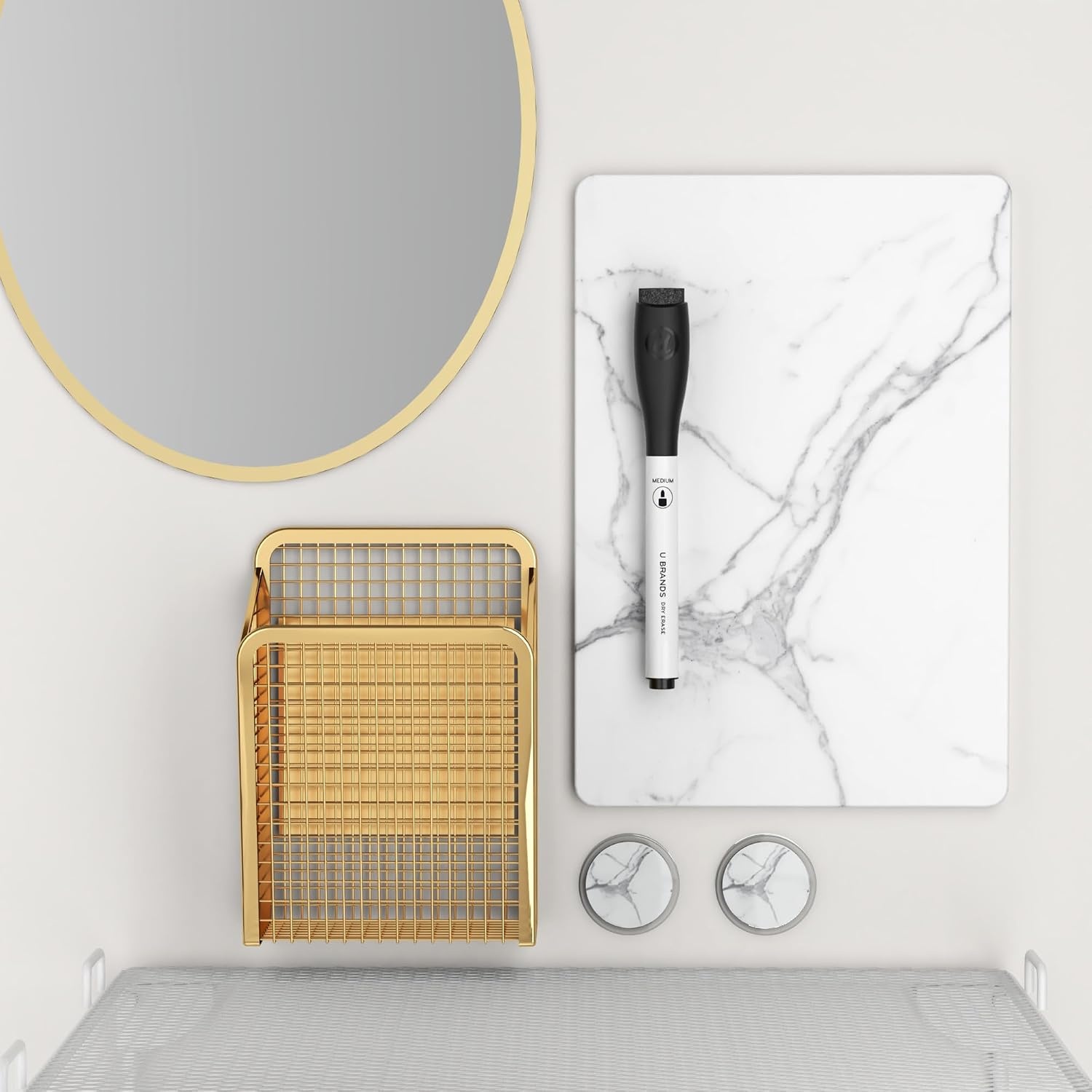 image:imageU Brands Urban Garden Locker Accessory Kit with Magnets Mirror Whiteboard Marker Organizer ShelfGold