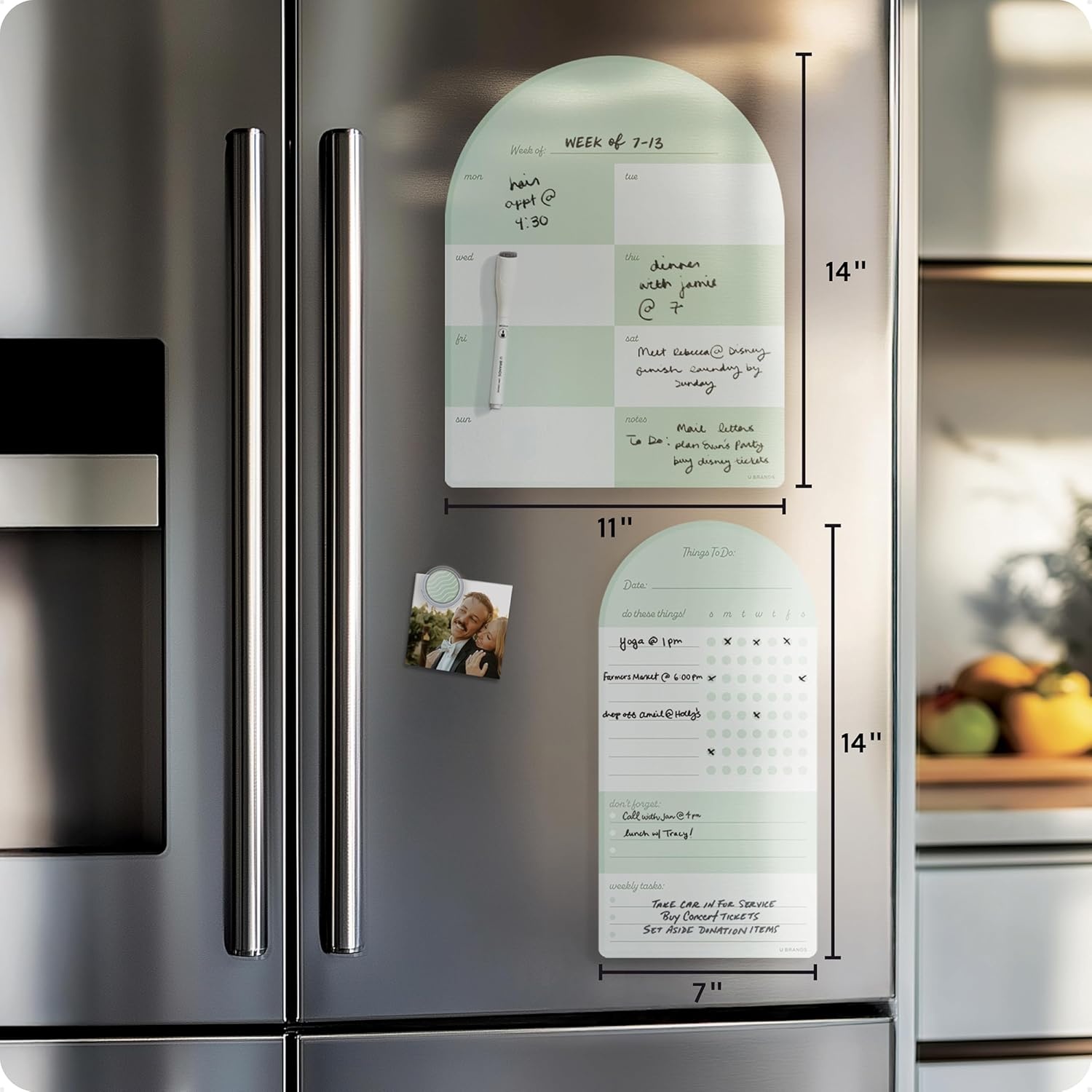 image:imageU Brands Vinyl Magnetic Calendar Whiteboard Planner Value Pack 11 x 14 Weekly Planner amp 7 x 14 Reminder Checklist Dry Erase Board for Fridge Sage Green Includes Marker amp Magnet