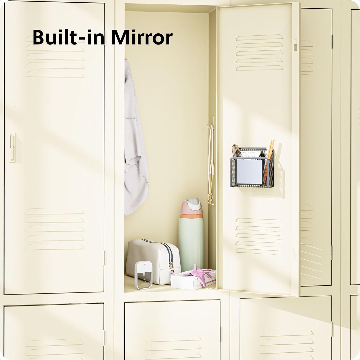 image:imageU Brands White Magnetic Locker Cup with Mirror Locker Mirror with Pencil Holder Magnetic Organizer for School Lockers 5 x 24 x 475Dusty Black