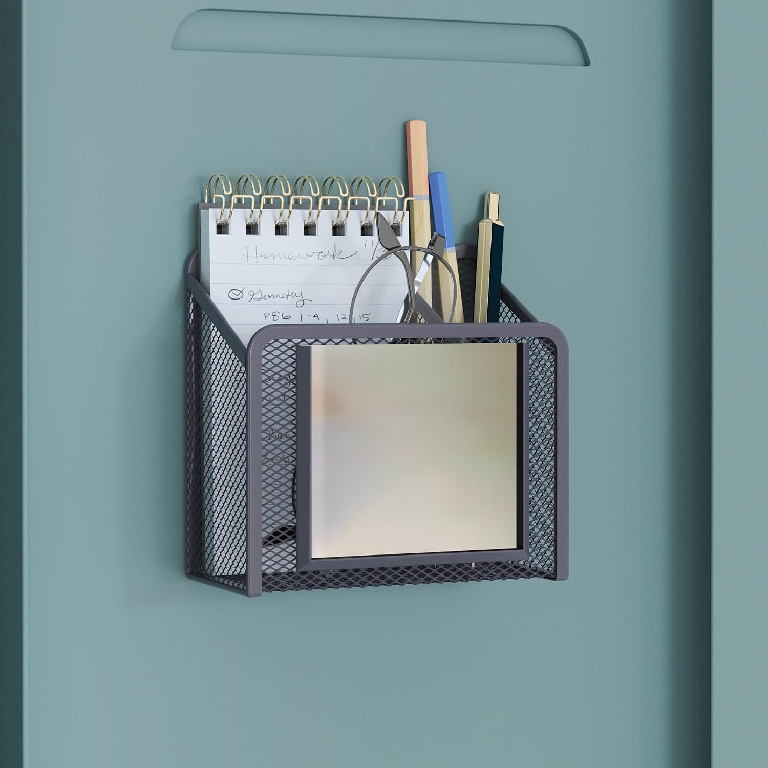 image:imageU Brands White Magnetic Locker Cup with Mirror Locker Mirror with Pencil Holder Magnetic Organizer for School Lockers 5 x 24 x 475Dusty Black