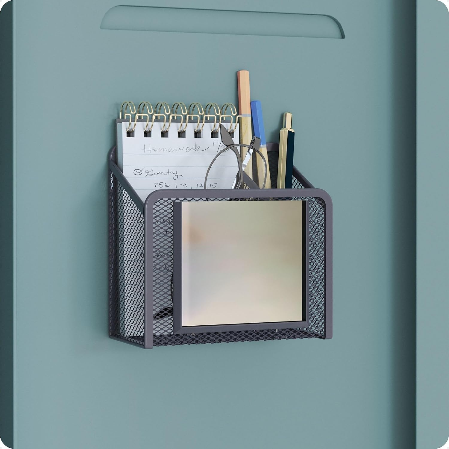 image:imageU Brands White Magnetic Locker Cup with Mirror Locker Mirror with Pencil Holder Magnetic Organizer for School Lockers 5 x 24 x 475Dusty Black