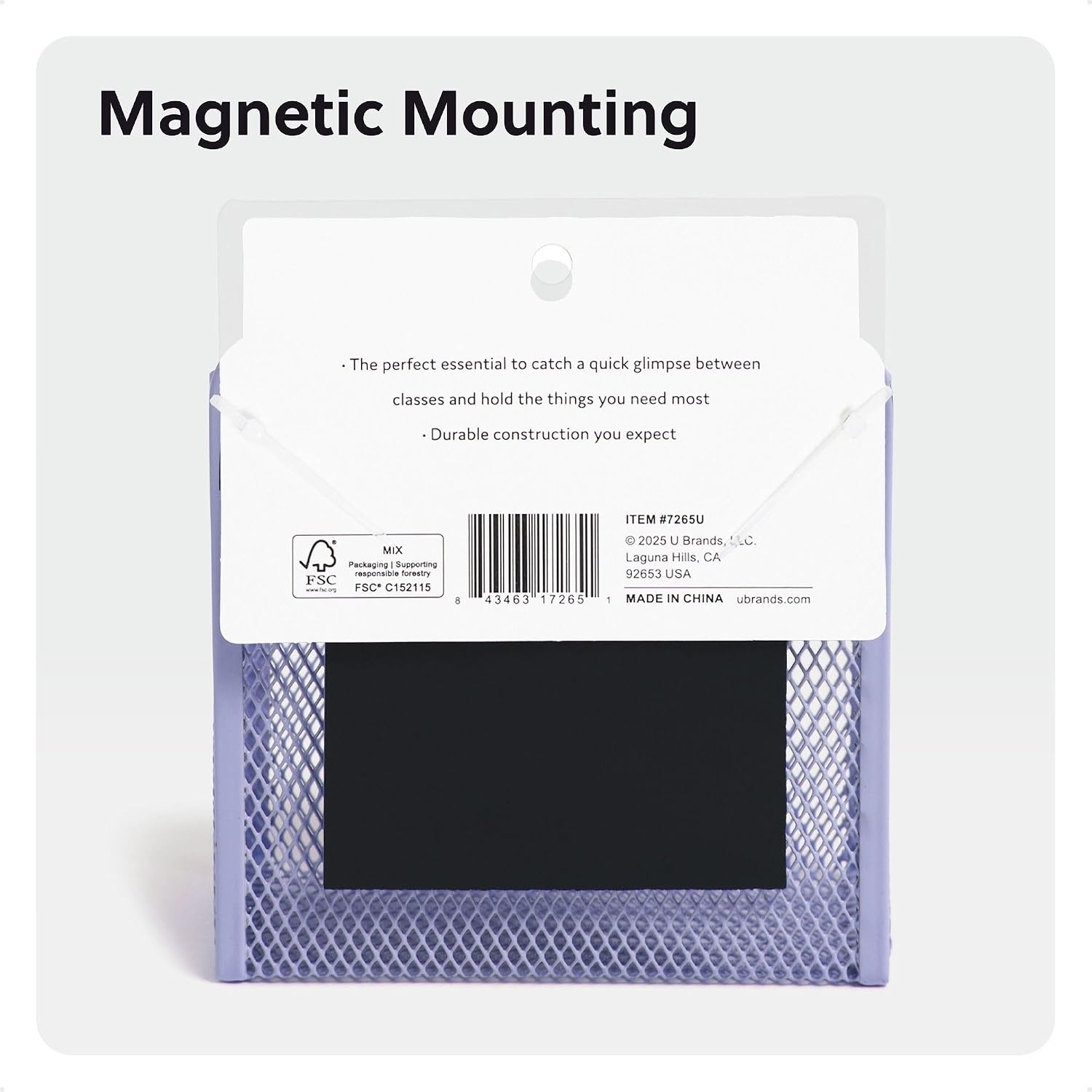 image:imageU Brands White Magnetic Locker Cup with Mirror Locker Mirror with Pencil Holder Magnetic Organizer for School Lockers 5 x 24 x 475Lavender Purple