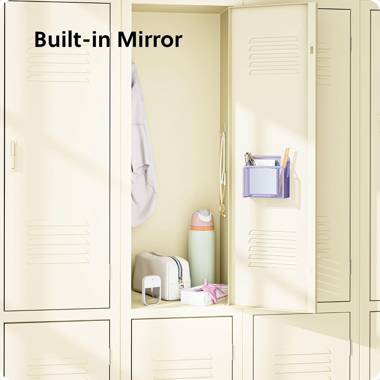 image:imageU Brands White Magnetic Locker Cup with Mirror Locker Mirror with Pencil Holder Magnetic Organizer for School Lockers 5 x 24 x 475Lavender Purple