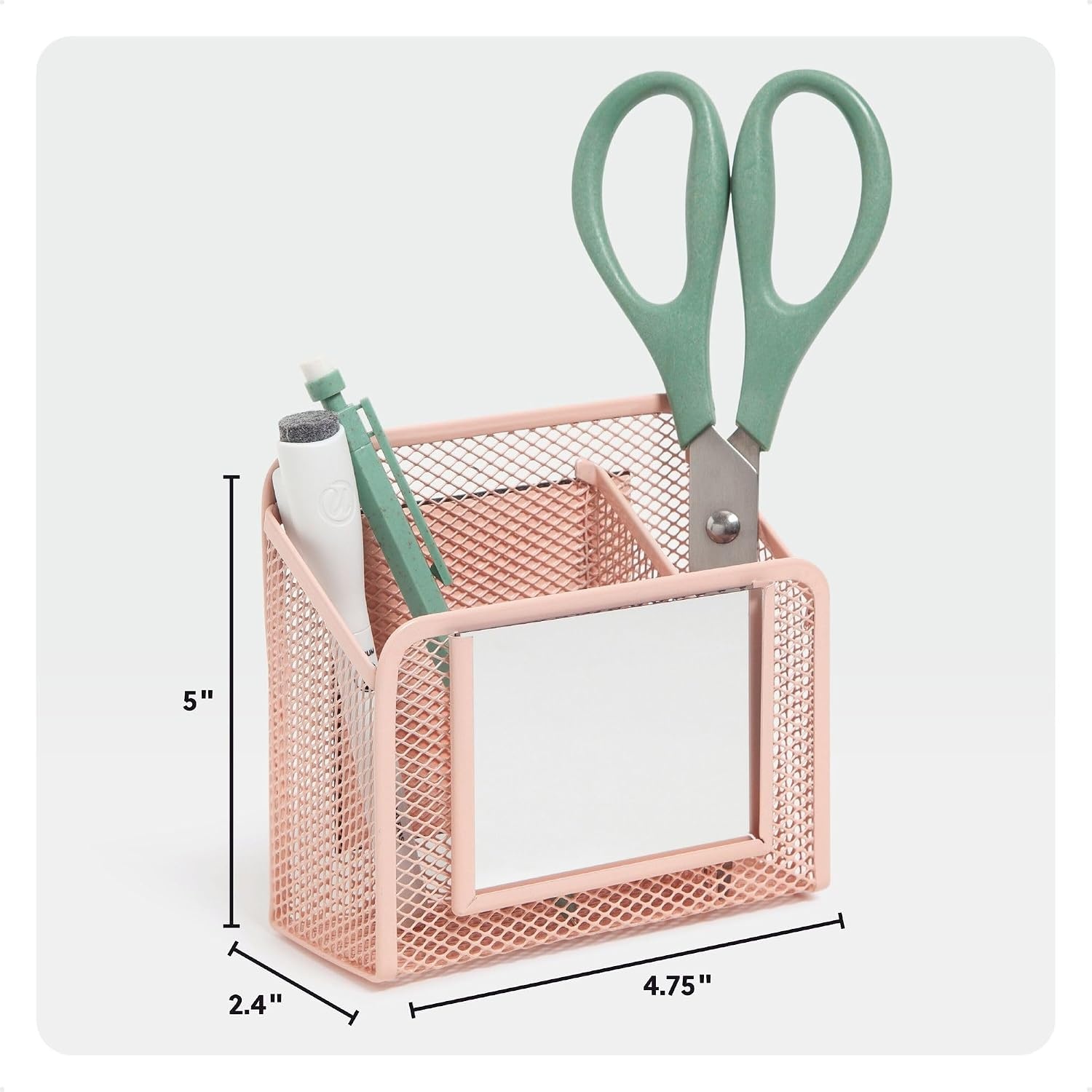 image:imageU Brands White Magnetic Locker Cup with Mirror Locker Mirror with Pencil Holder Magnetic Organizer for School Lockers 5 x 24 x 475Peachy Pink