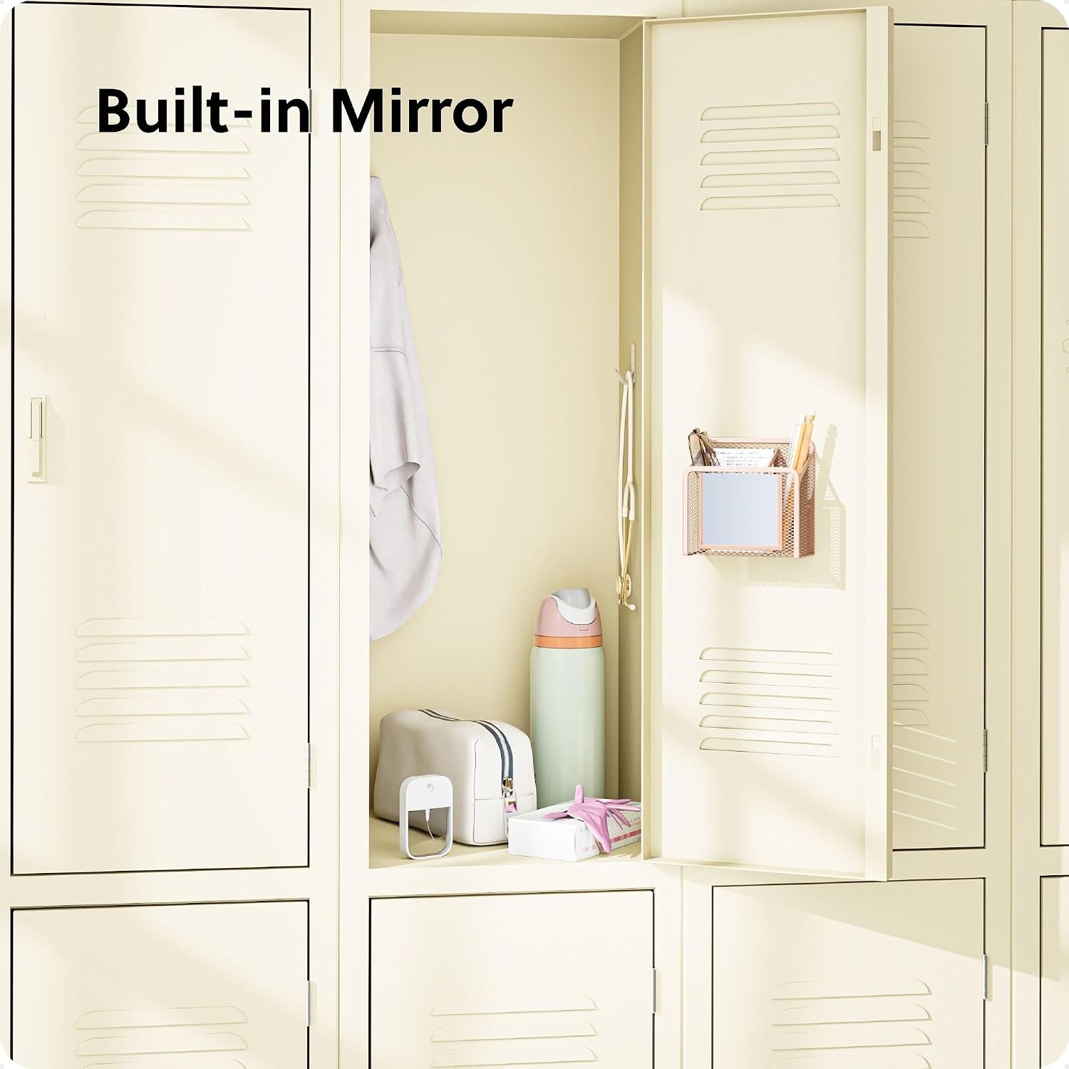 image:imageU Brands White Magnetic Locker Cup with Mirror Locker Mirror with Pencil Holder Magnetic Organizer for School Lockers 5 x 24 x 475Peachy Pink
