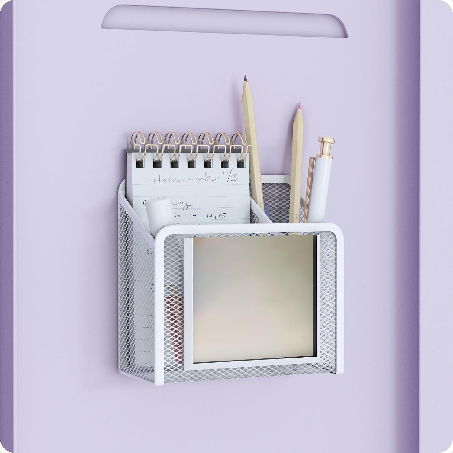 image:imageU Brands White Magnetic Locker Cup with Mirror Locker Mirror with Pencil Holder Magnetic Organizer for School Lockers 5 x 24 x 475White