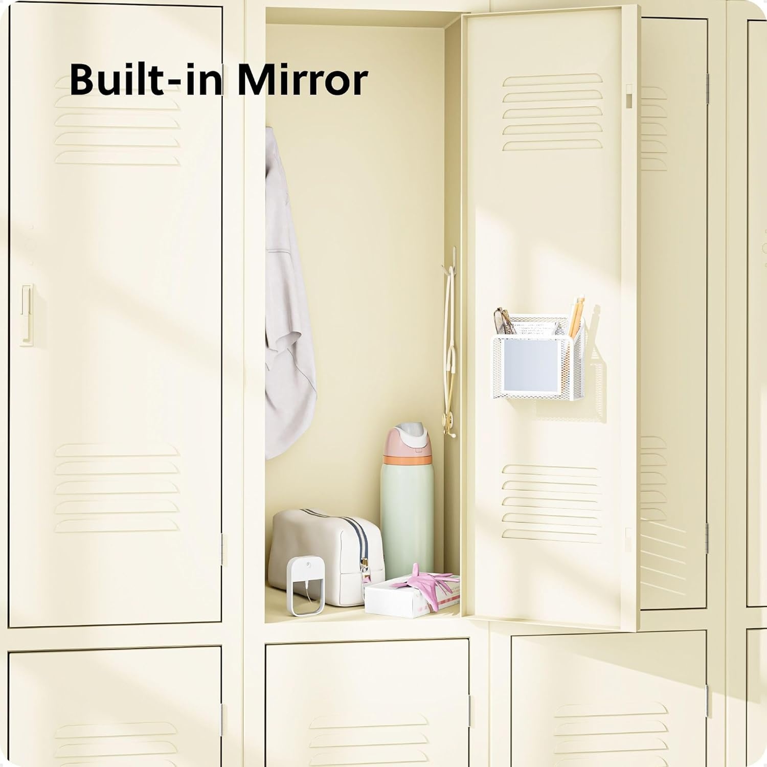 image:imageU Brands White Magnetic Locker Cup with Mirror Locker Mirror with Pencil Holder Magnetic Organizer for School Lockers 5 x 24 x 475White