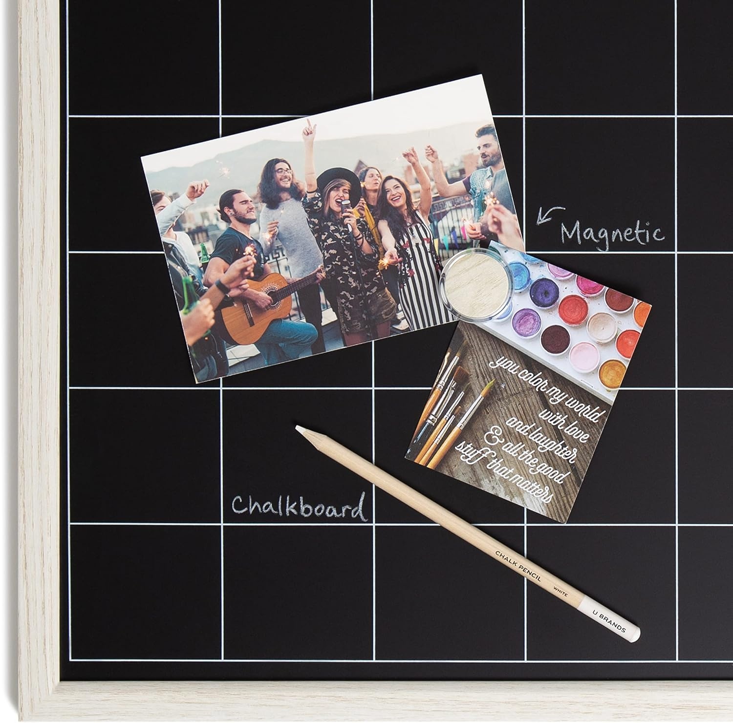 image:imageU Brands White Wash Frame Chalkboard Calendar White Board Set Office Supplies with Magnet Chalk Pencils 16 x 20 4 Pieces