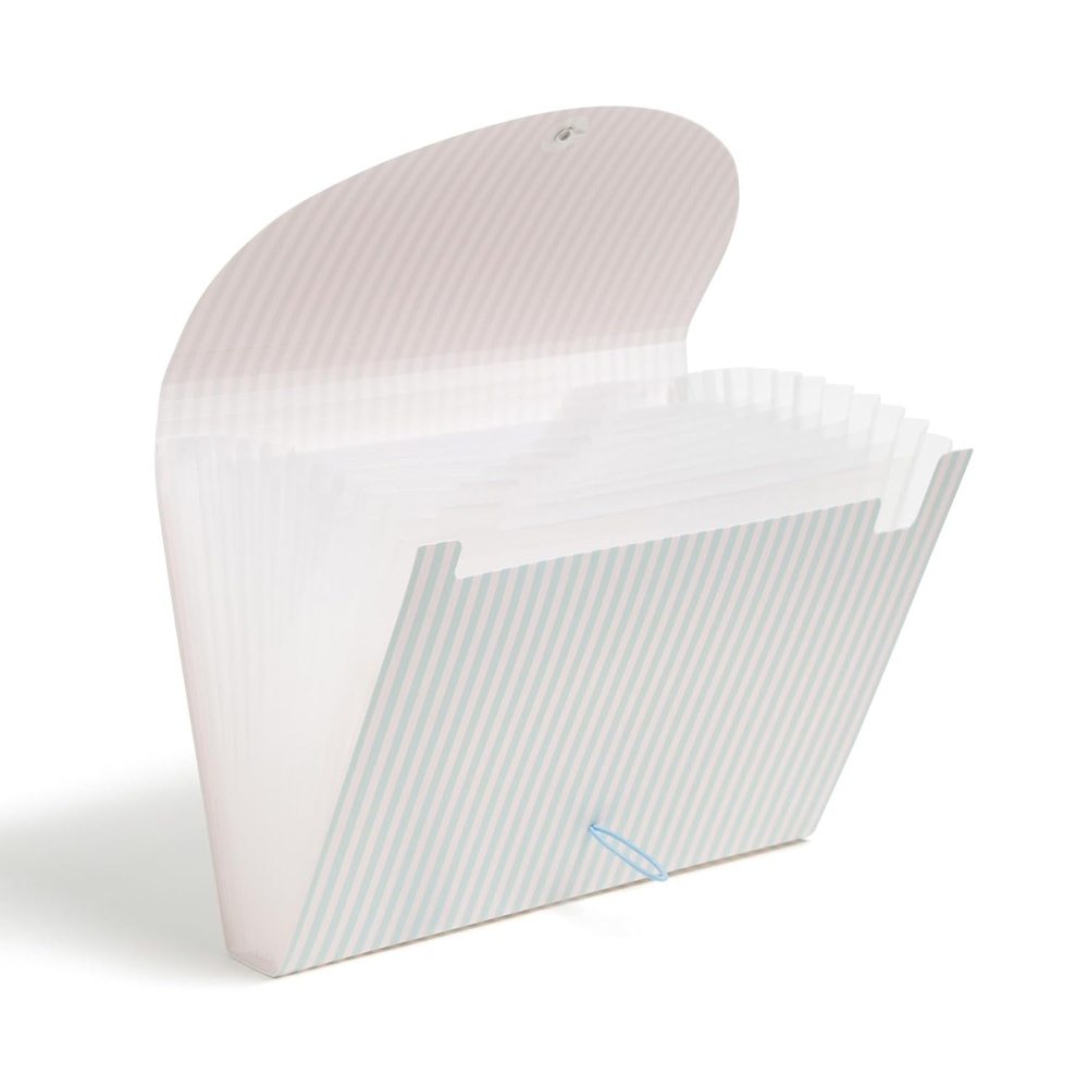 image:imageU Brands 13 Pocket Poly Expandable File 13 x 965 x 15 Muted Prep Blue Stripes Letter Size